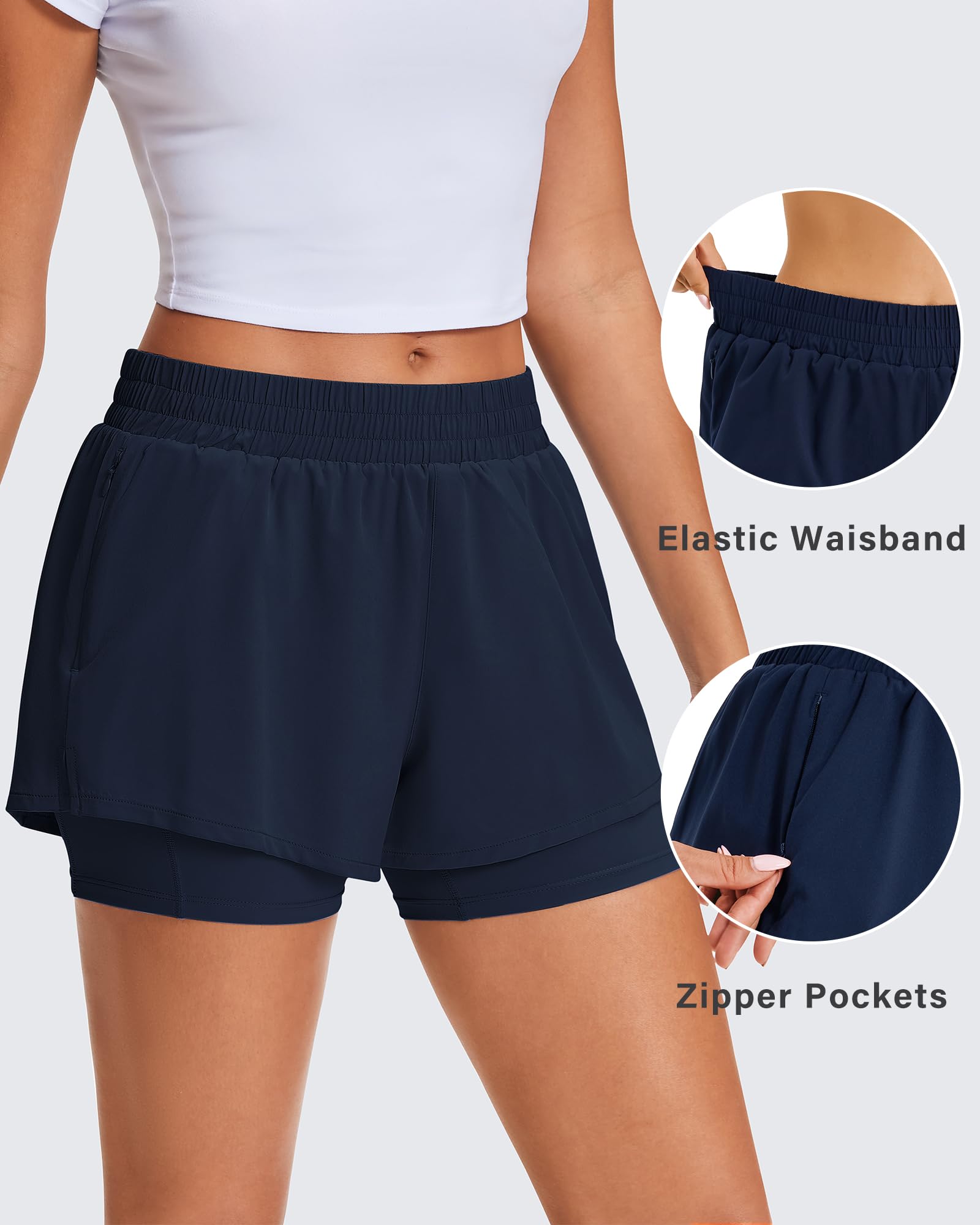Stelle Women's 2 in 1 Running Shorts Athletic Workout Gym Shorts High Waisted Shorts with Liner Zipper Pockets