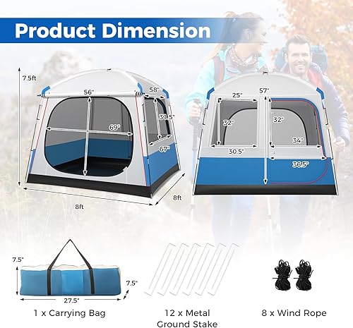 Miniatura 7 de Goplus Tienda de campaña para 3 a 5 personas, refugio de cabina portátil con puerta frontal de malla grande de doble capa, ventanas de malla de