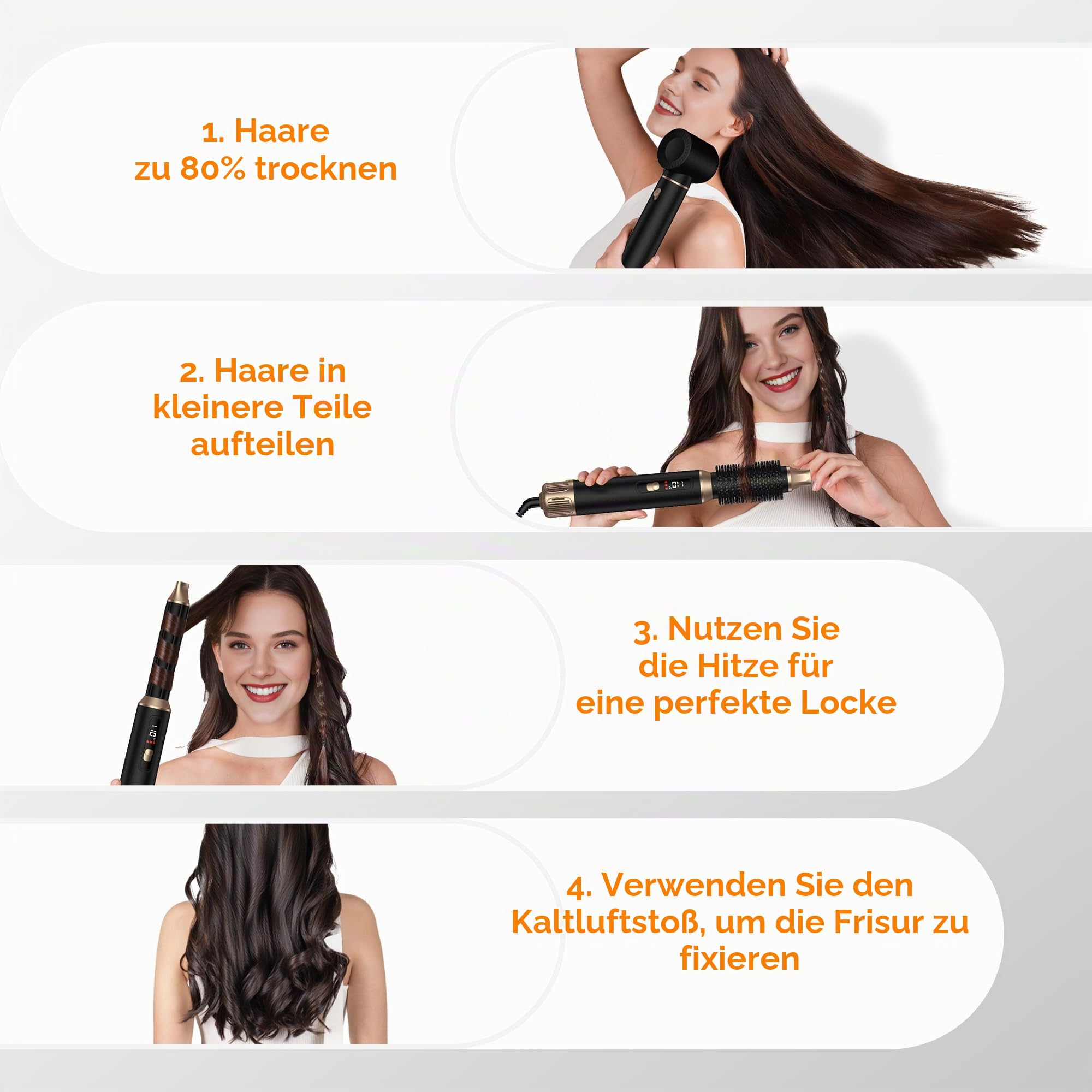 UKLISS 5 in 1 Haarstyler mit LCD-Display, Haartrockner & Hair Styler mit Hair Dryer, Rundbürstenföhn, Warmluft Lockenbürste, Thermal Brush, Haarföhn, Geschenke Set für Haarstyling