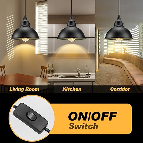 Miniatura 3 de Lámpara colgante enchufable, luces colgantes de 15 pies con cable de enchufe, interruptor de encendidoapagado, lámpara colgante industrial con cable
