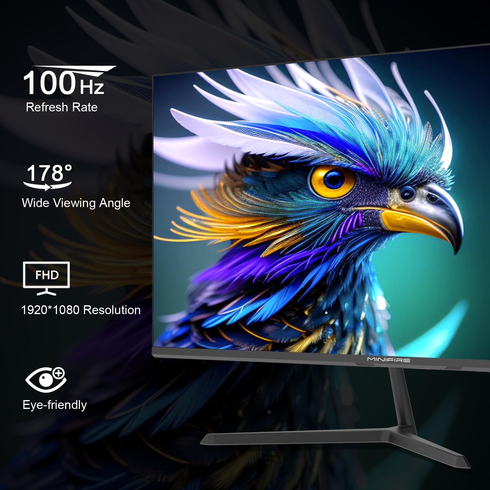 Minifire Monitor 27 pollici, 100 Hz, FreeSync, pannello IPS, schermo PC Full HD, 1080p con porte HDMI VGA (MF27X3AL cavo HDMI incluso)