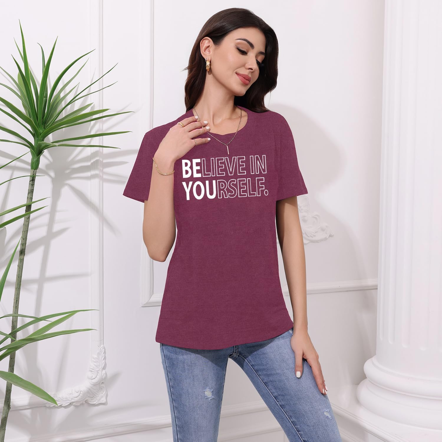MAIHUN Inspirational Shirt for Women Believe in Yourself Tshirt Motivational Proud Tee Top - Image 3