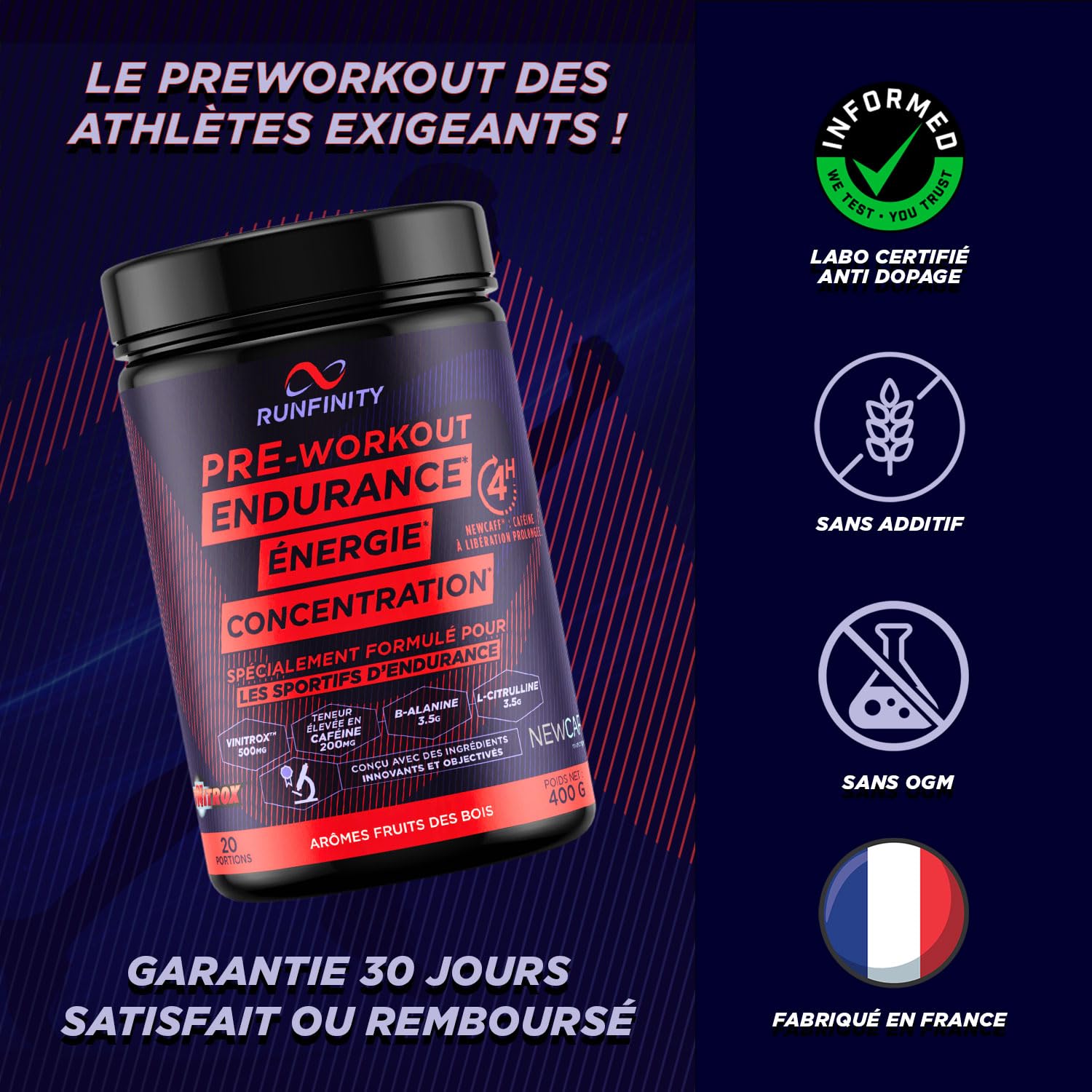 Pack Nutrition Endurance - Preworkout + Boisson Isotonique Runfinity | Booster d’Énergie Longue Durée : 4h d'Efficacité – Boisson d’effort Citron Givré – Optimisée Endurance – Made in France