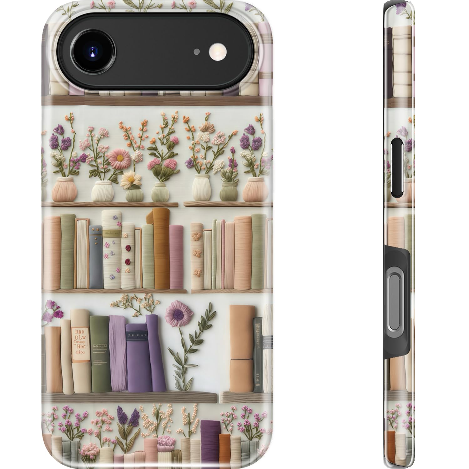 DEENAKIN for iPhone 17 Air Case Cute - Wireless Charging Compatible - Dual-Layer Hard Shell & Silicone Cover - Protective Phone Case with Trendy Cute Designs for Women - Floral - Book Shelf
