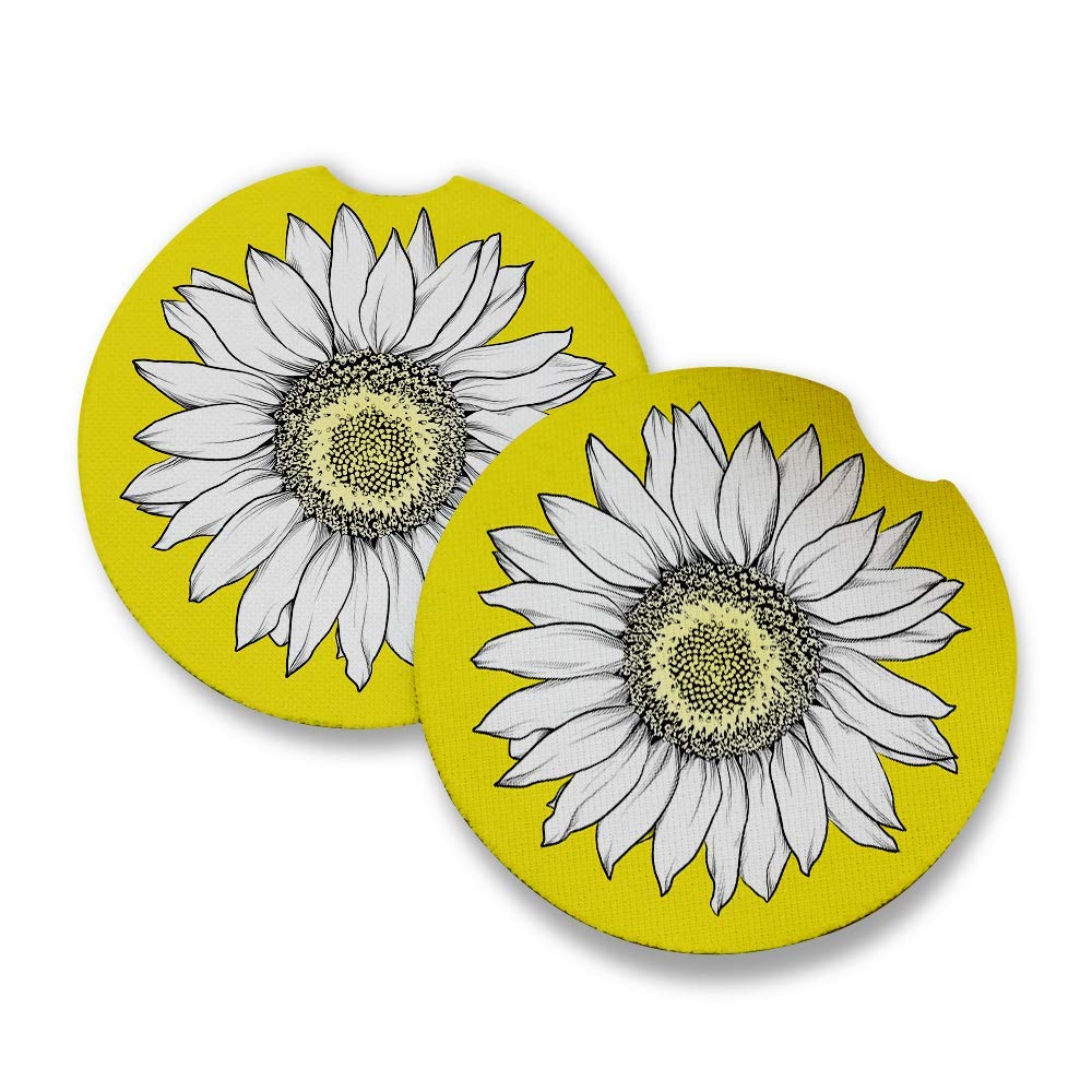 Sunflower. Car Coasters for drinks Set of 2. Perfect Car Accessories with absorbent coasters. Car Coaster measures 2.56 inches with rubber backing
