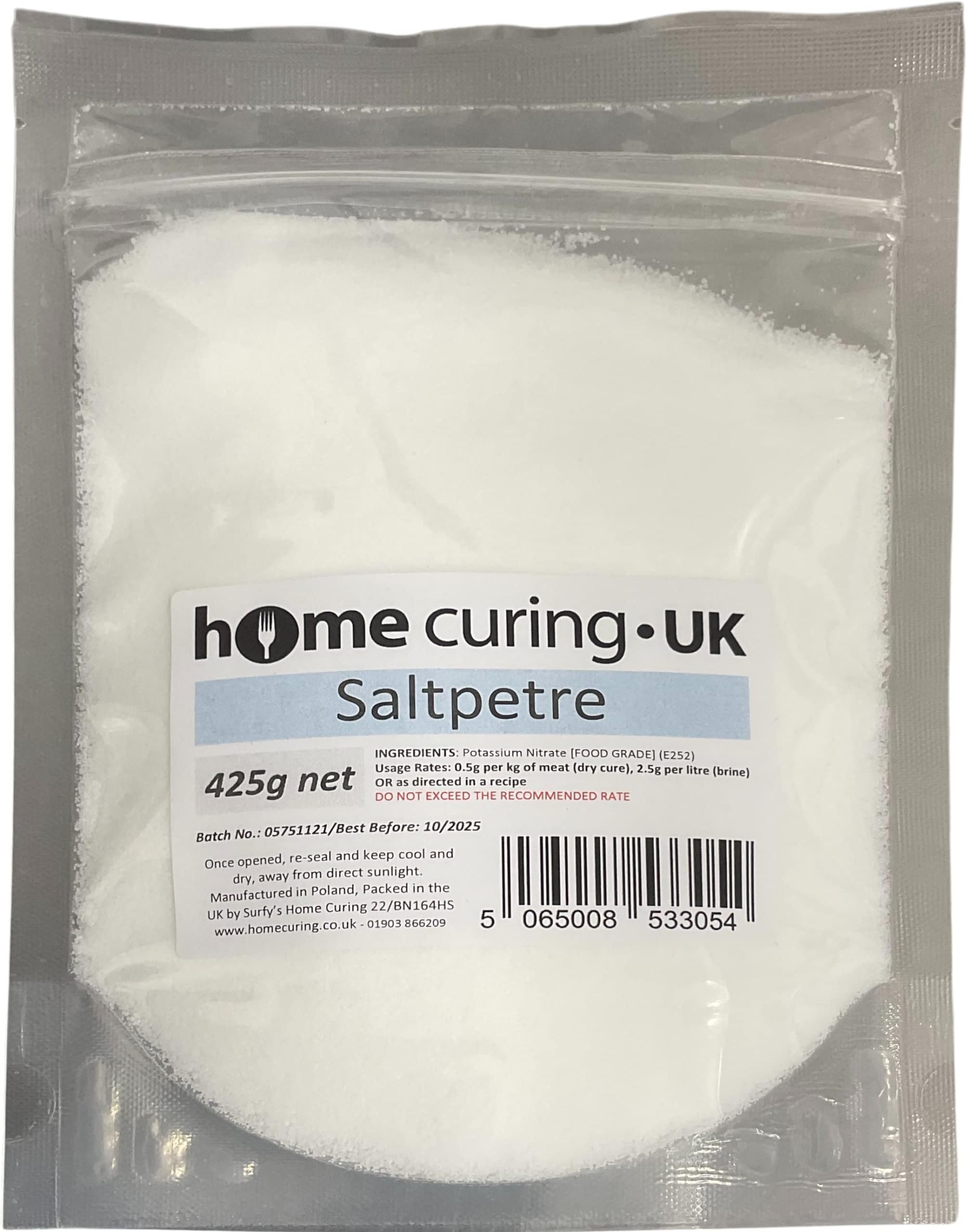 Saltpetre, Food Grade 99.5% Purity (425g) - Potassium Nitrate Powder - for Meat Curing - Surfy's Branded