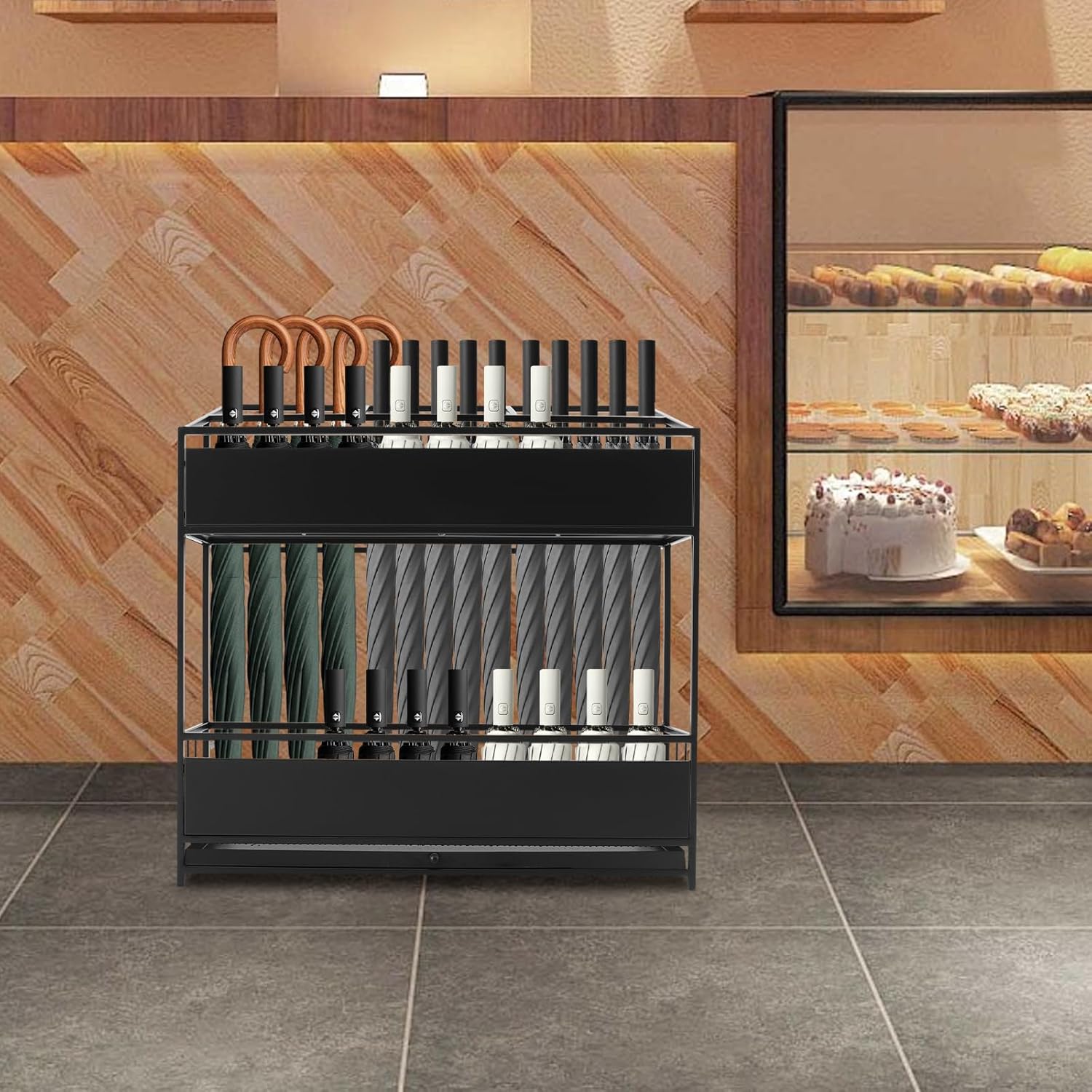 Waterproof Umbrella Stand & Rack with Drip Tray, Heavy Duty Metal Entryway Organizer Holds 30 Umbrellas, Walk Canes & Walking Sticks - Rustproof Floor Holder for Home, Office, Restaurant, Porch