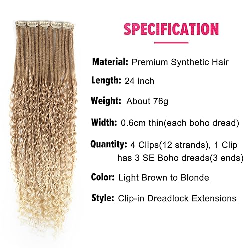 Miniatura 6 de Kyriena Extensiones de rastas bohemias con clip, 4 extensiones de rastas rizadas con caja trenzada, extensiones de rastas sintéticas onduladas