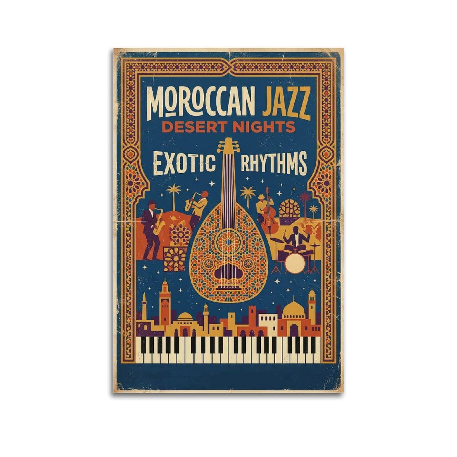 Okngb Unframe-Style Vintage Middle Eastern Oud Moroccan Jazz Poster Decorative Painting Canvas Art Picture 20X30inch(50X75cm)