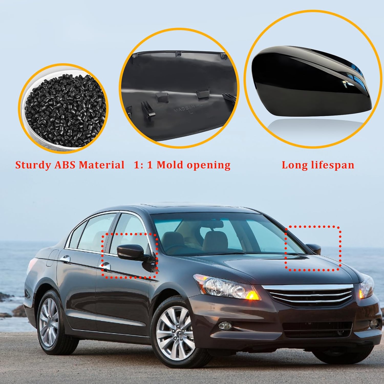 Side Rearview Mirror Covers, Fit for Honda Accord 2008-2013, Replacement Exterior Mirror Housing Caps, Driver&Passenger Side (Priming Paint)