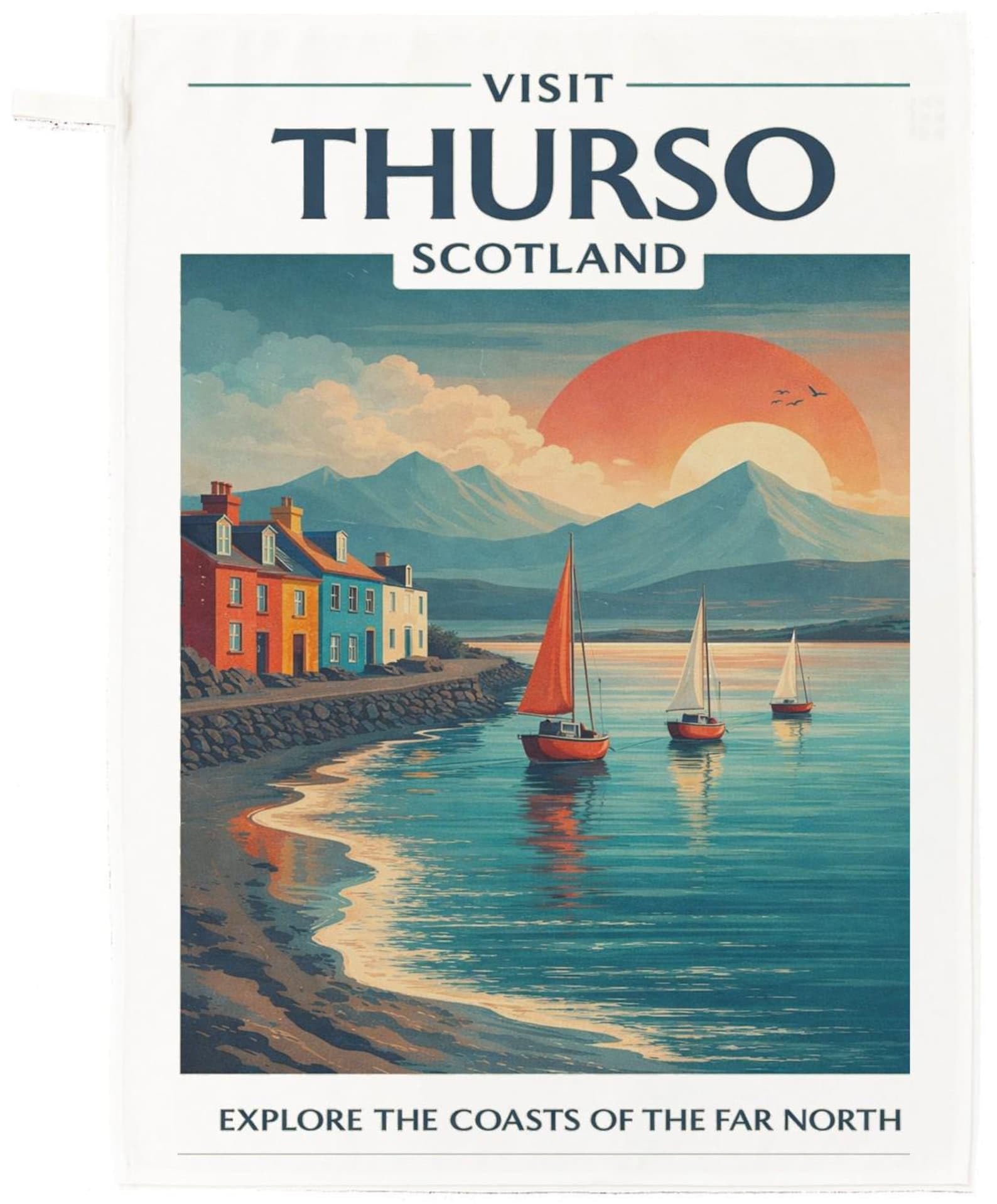 Half a Donkey Visit Thurso Scotland Coastal Cotton Tea Towel
