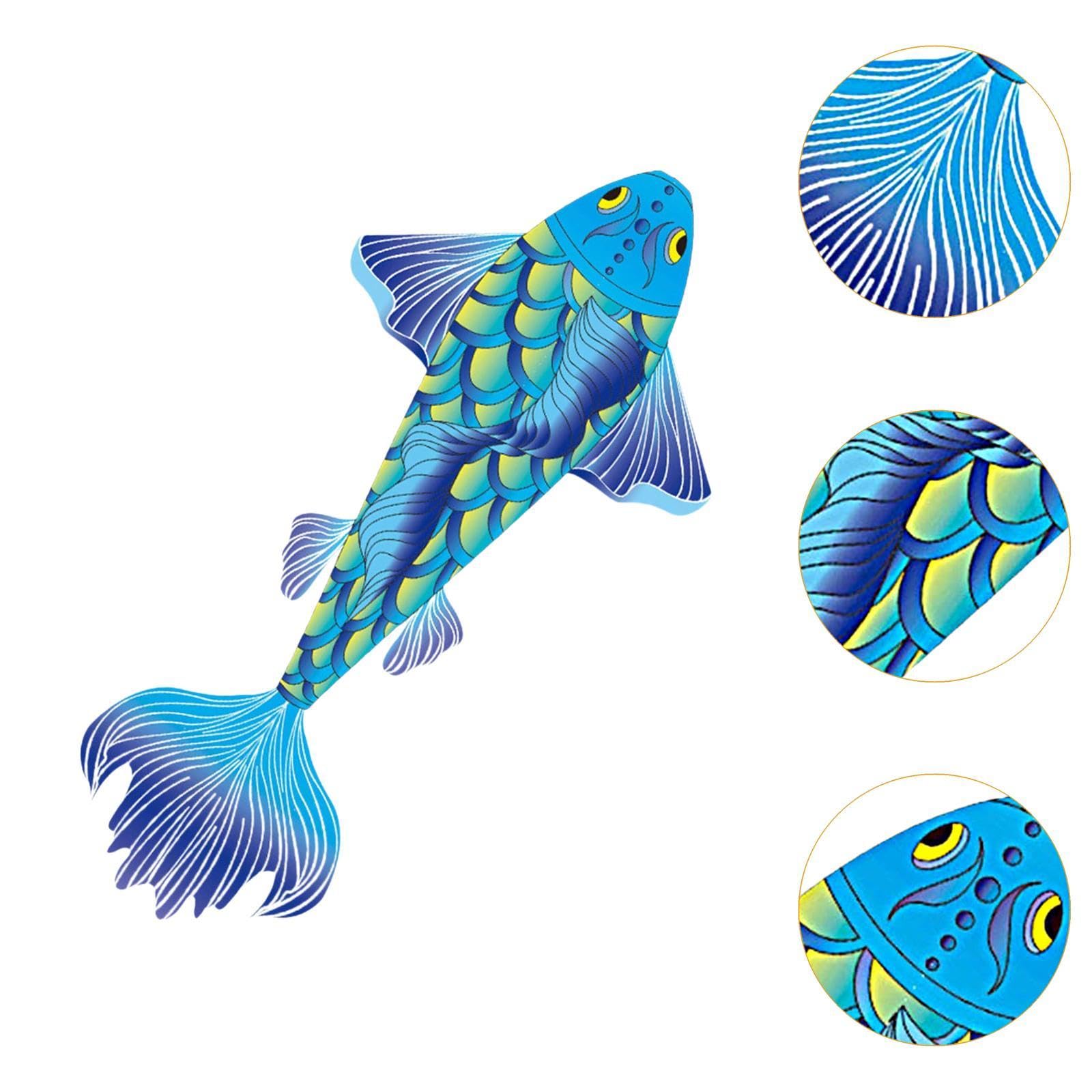 TISHITA Koi Drachen Beeindruckender Fischdrachen Kreativer Karpfen Outdoor Flugdrachen Spielzeug Aus Polyester für Geschenk Strandausflug Und Kinderfreizeit, Blau