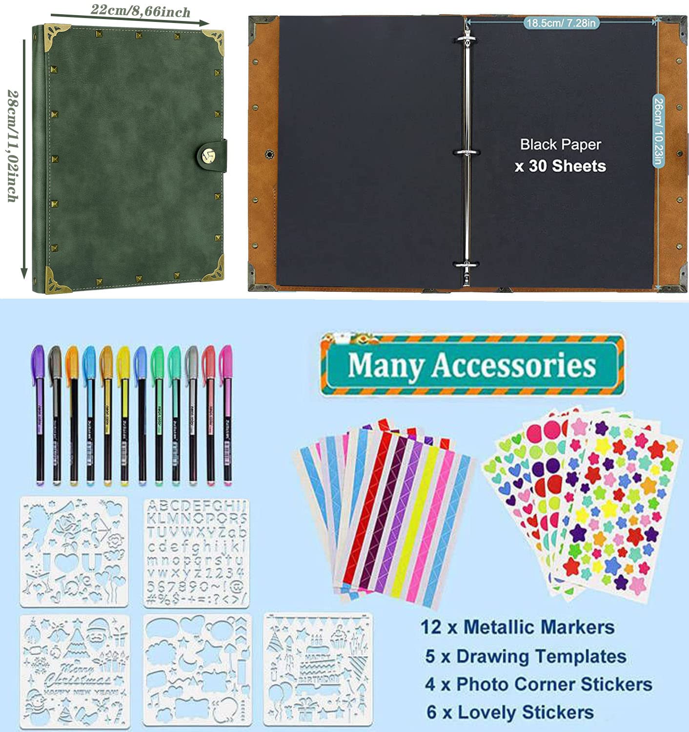 ZEEYUAN Album fotograficzny, do scrapbookingu z miękkiego albumu ze skóry DIY 60 czarnych stron Rodzina Księga gości specjalny ślub Boże Narodzenie Walentynki prezenty urodzinowe wyjątkowy prezent
