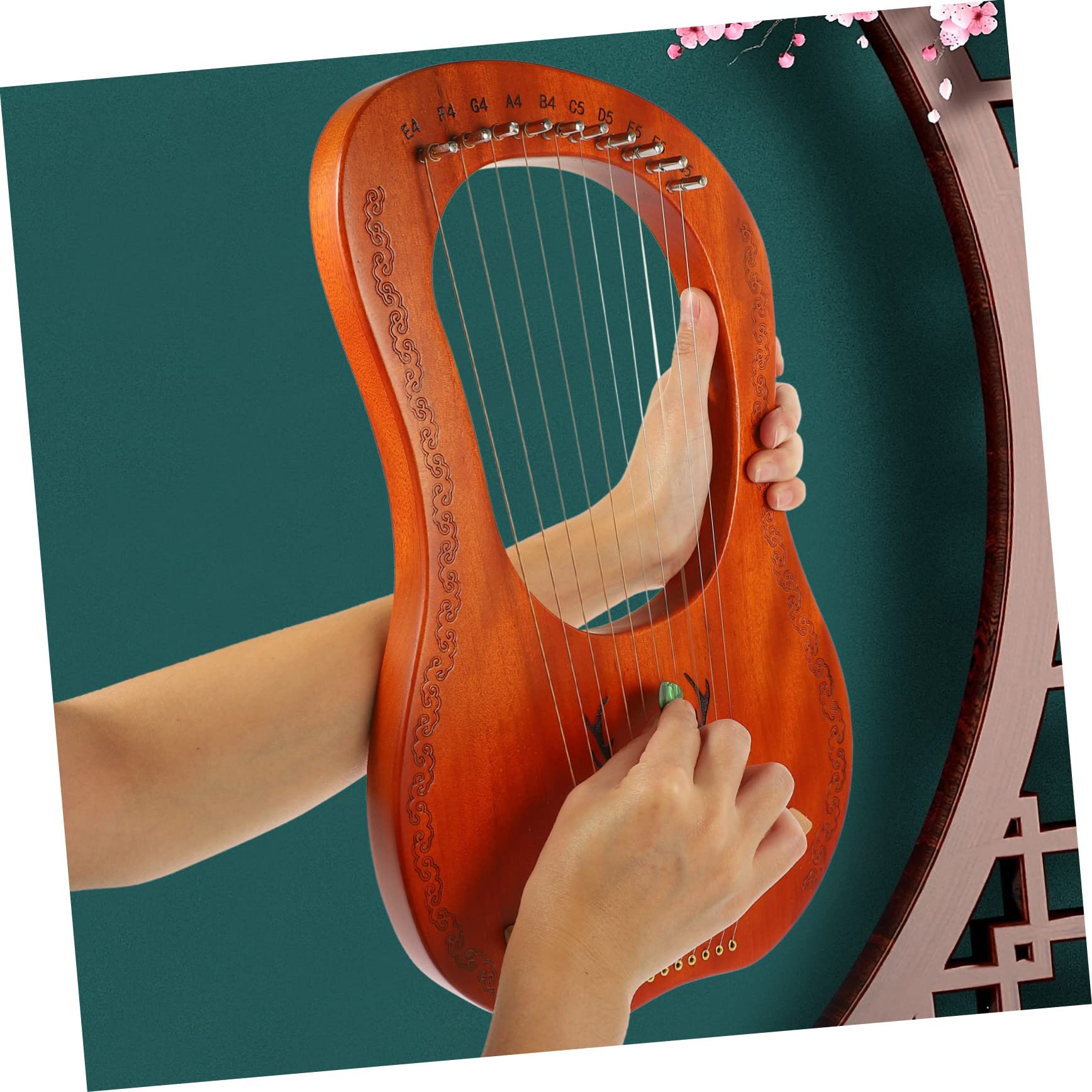 Holzleierharfe mit Saiten Filigranes Musikinstrument aus Naturholz Kleine Harfe mit Metallsaiten Traditionelles Instrument für Anfänger