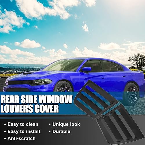 Miniatura 2 de X AUTOHAUX 2 piezas para Dodge Charger 2011-2021 - Rejillas de ventana lateral trasera, rejilla de ventilación de aire, aerodinámica, cubierta