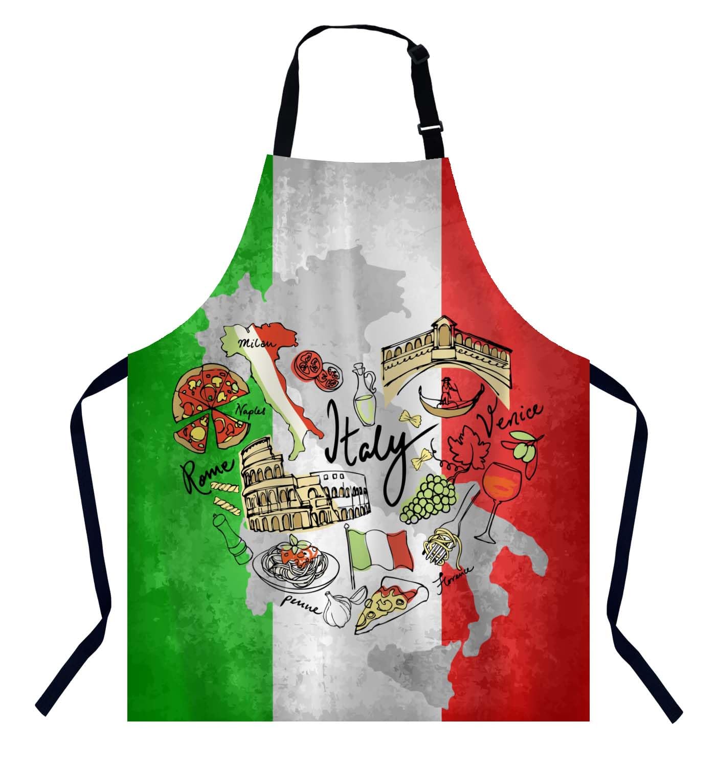 Bgbdeia Women's Retro Grunge Italian Flag Apron For & Men, Adjustable Chef Apron For Cooking & Baking