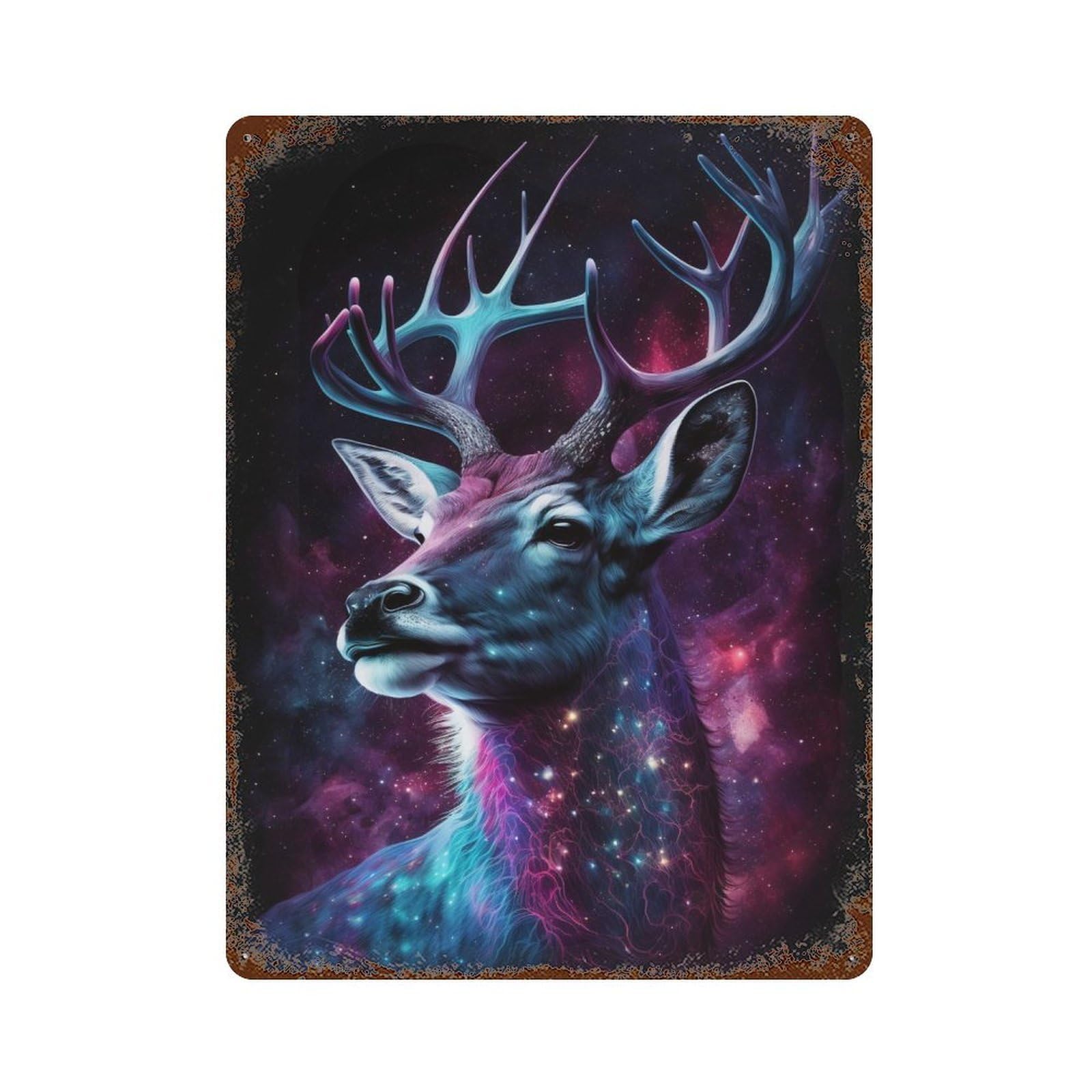 Galactic Deer Art Print-10 Weathered Tin Sign 15.7"x11.8", for Basement, Hobby Room And Garage Decor, Rustic Home Decor