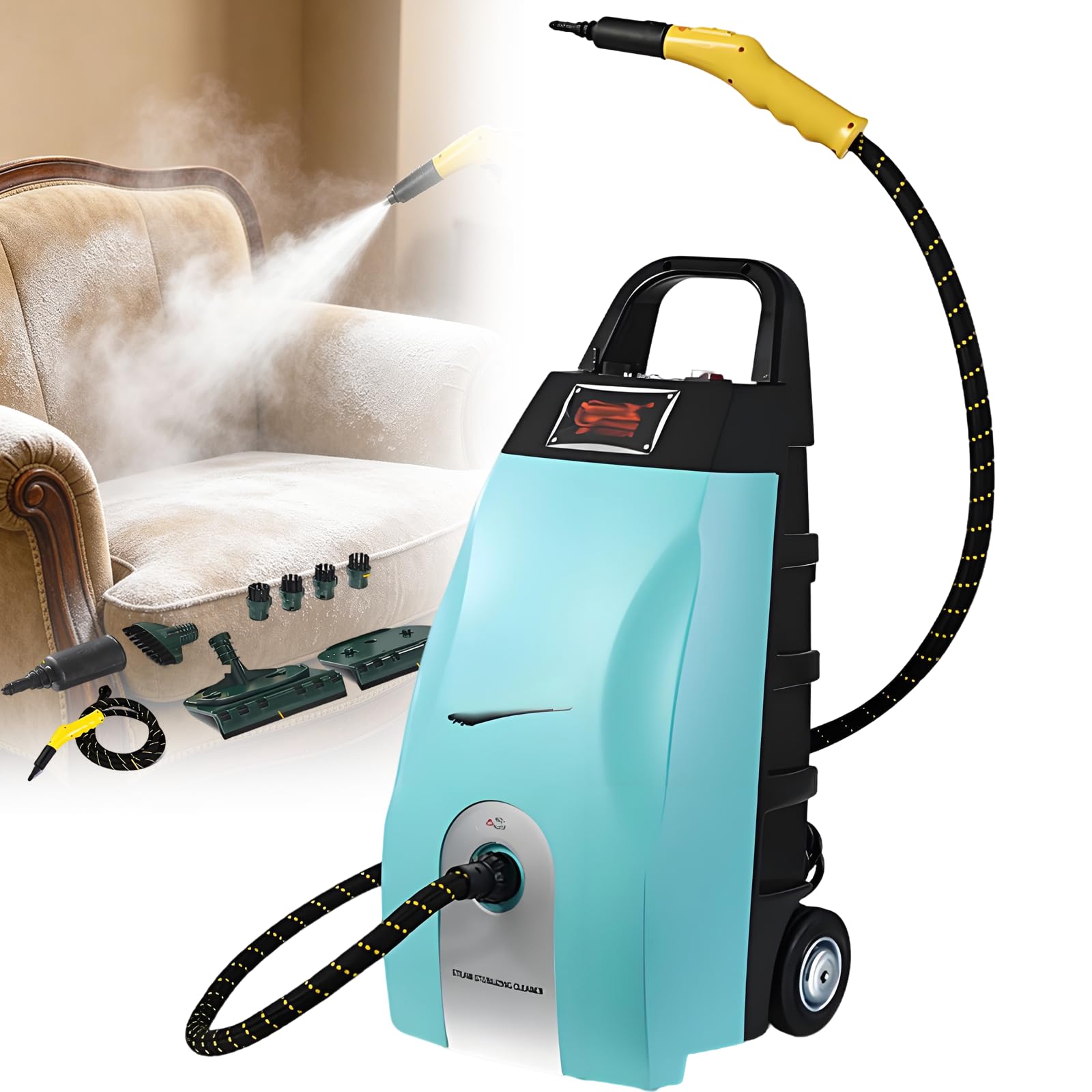 URJWAN Steam Cleaners, Portable Steamer Cleaning Machine, with 6 Brush Heads, for Kitchen Home Use,Upholstery, Bathroom, Grout and Tile, Car Detailing Blue