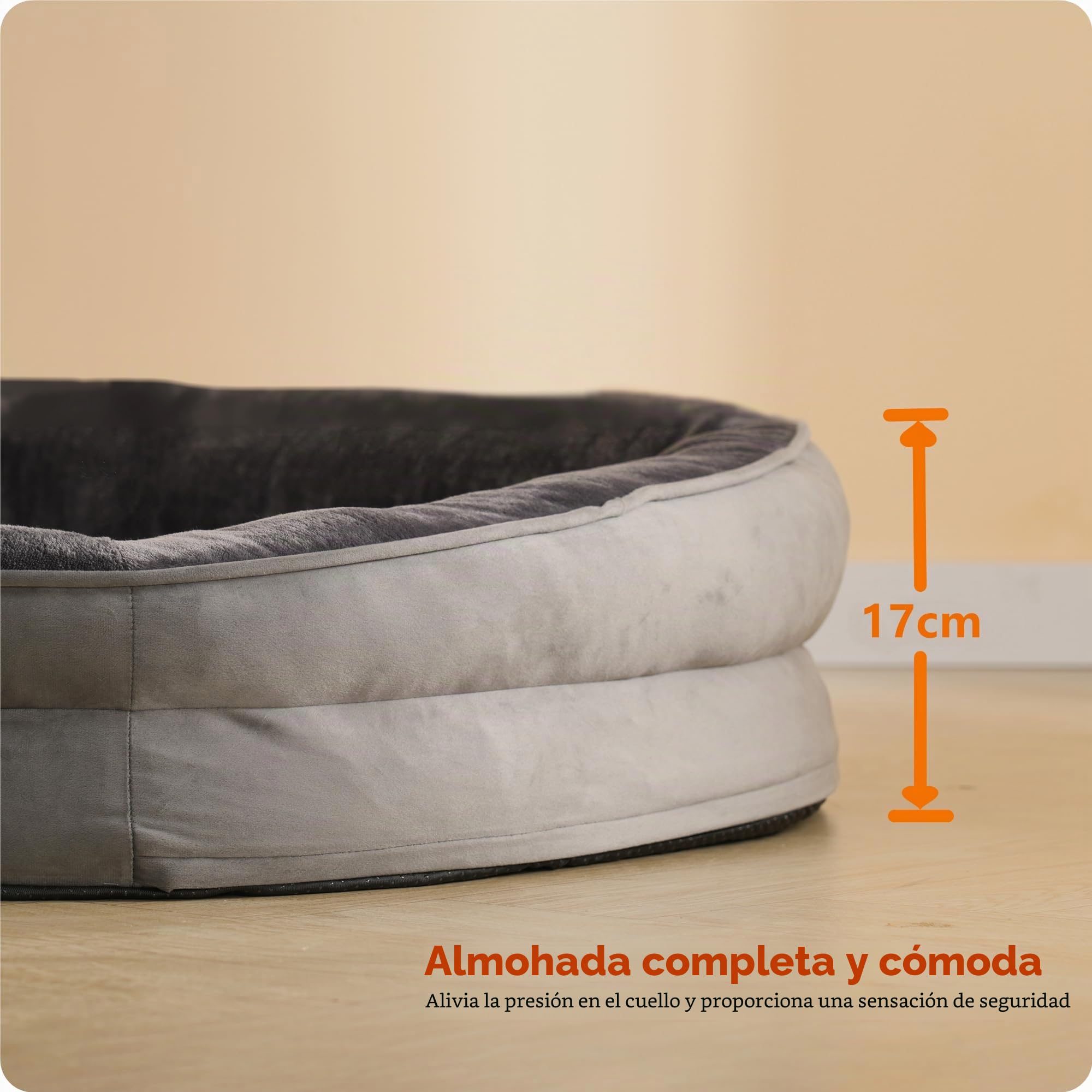 HMTOPE Cama ortopédica para perros, sofá para perros, cojín cervical de cuatro lados, base antideslizante, cesta para perros, extraíble y lavable, perros medianos y grandes, 106 x 79 x 17 cm, gris