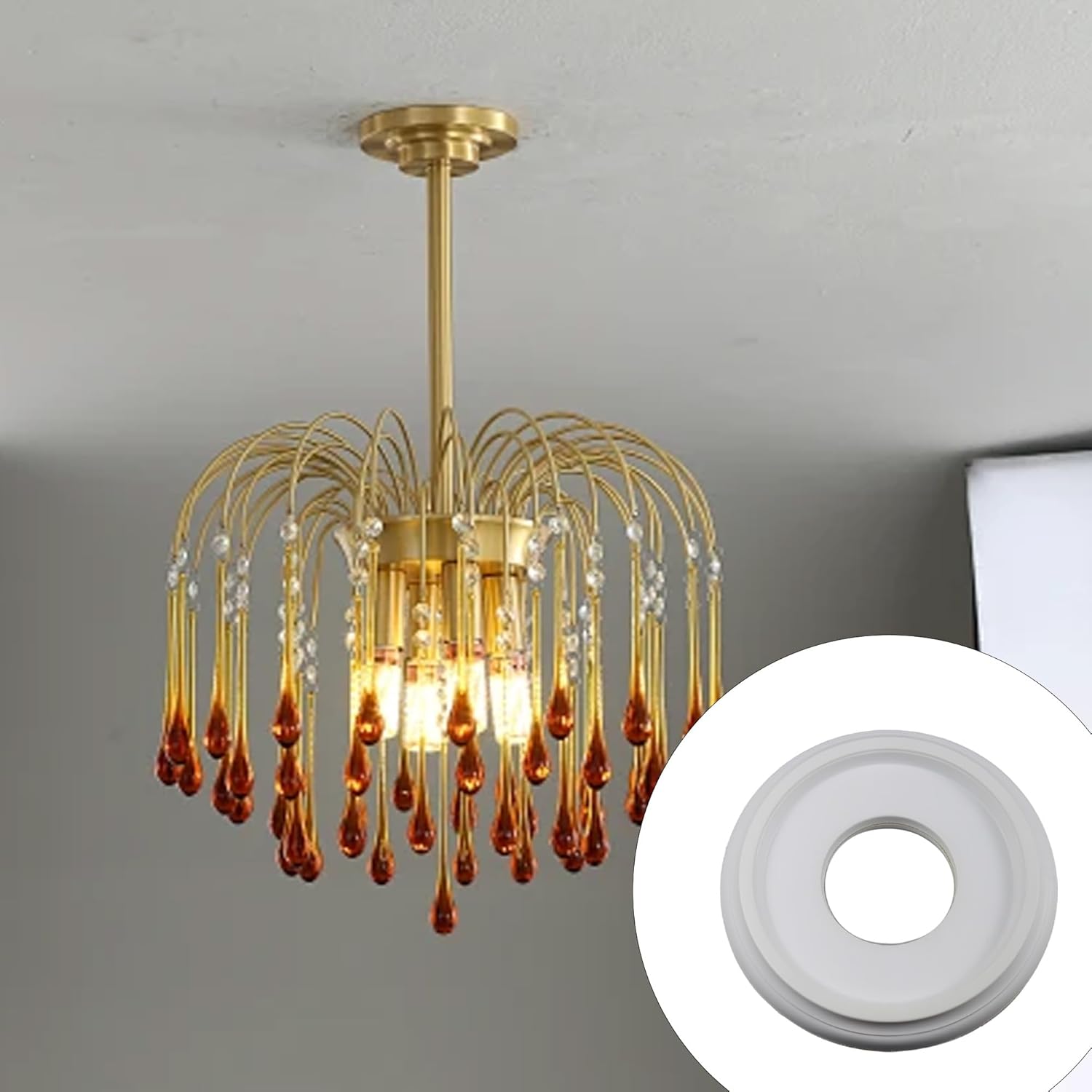 2Pcs 10" OD x 4" ID Molded PU Ceiling Medallion for Light Fixtures and Ceiling Fans, White Home Lighting Ceiling Medallions for Chandeliers and Home Lighting Decor