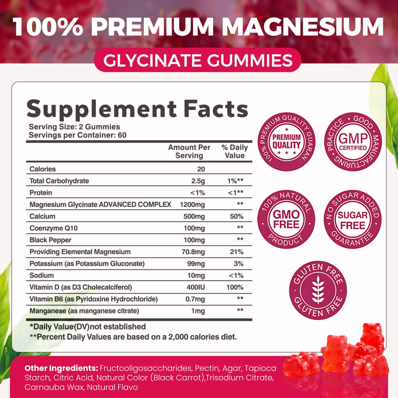 Magnesium Glycinate Gummies 1200mg, Sugar Free Magnesium Gummies for Adults, Chewable Potassium Supplements for Body Support, Zzz and Relaxation, 120 Count — Amazon image 2