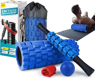 Krightlink 5-in-1 Patented Foam Roller Set: Deep Tissue Massage Roller, Stick, Ball & Band for Muscle Recovery & Flexibility