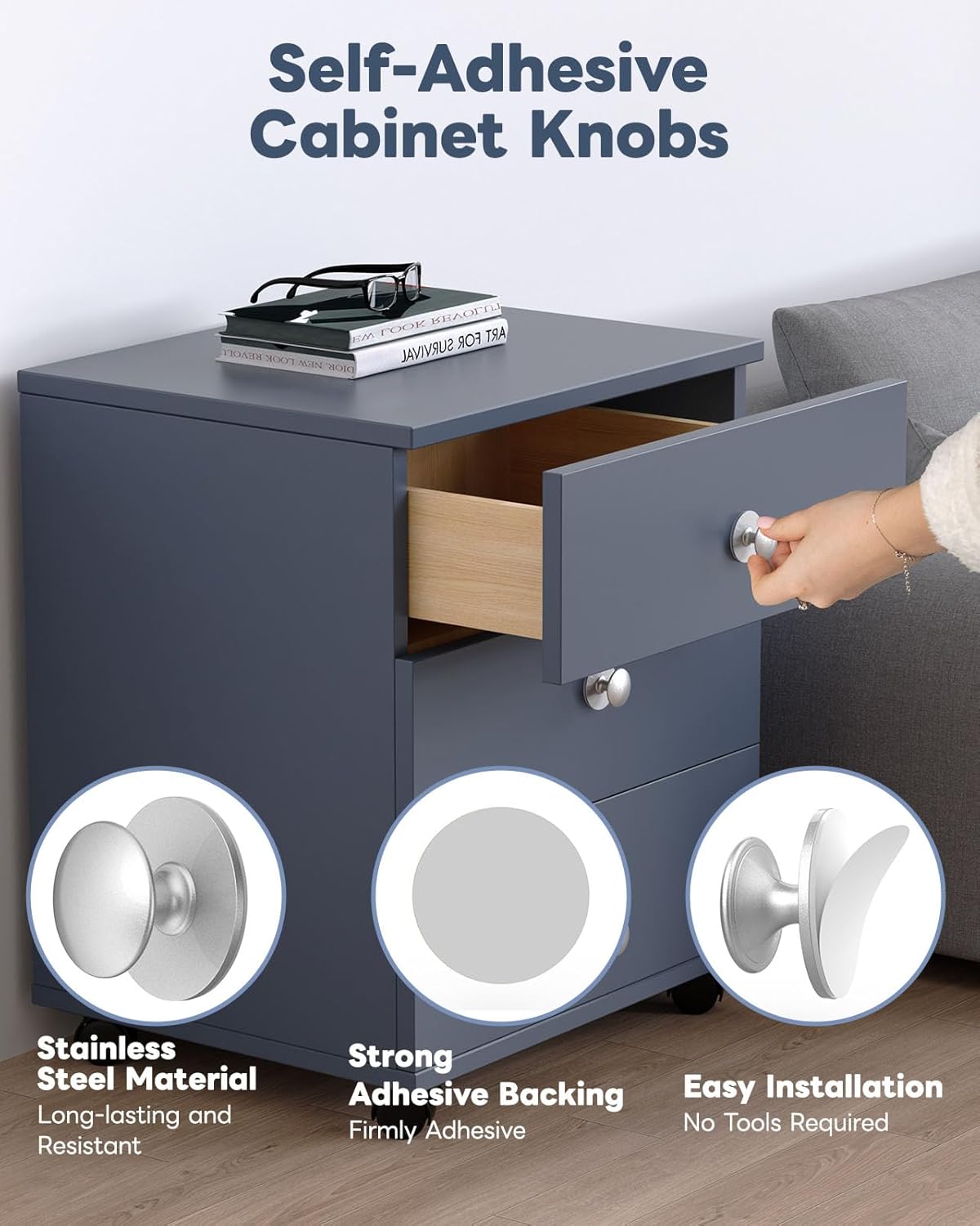 40 Pack Self Adhesive Cabinet Knobs, No Drilling Self Stick Drawer Knob, Stick-on Kitchen Cabinet Stainless Steel Handle Pull for Window, Wardrobe, Dresser, Cupboard, Closet (40, Silver)