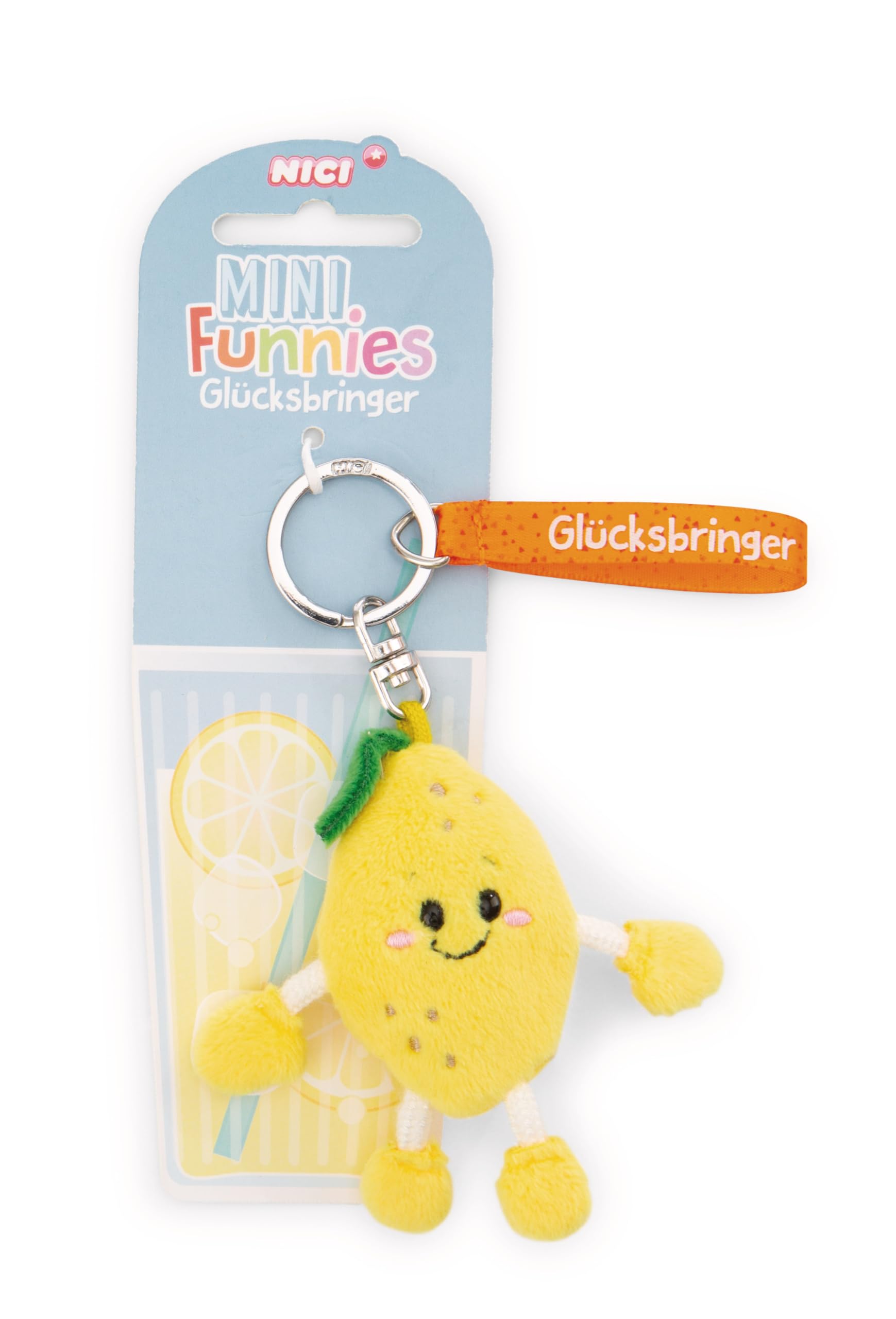 NICI 61802 breloczek do kluczy cytrynowy talizman szczęścia 7 cm - żółty - towarzysz lojalności do plecaka lub torby, uchwyt na klucze dla małych i dużych | 61802