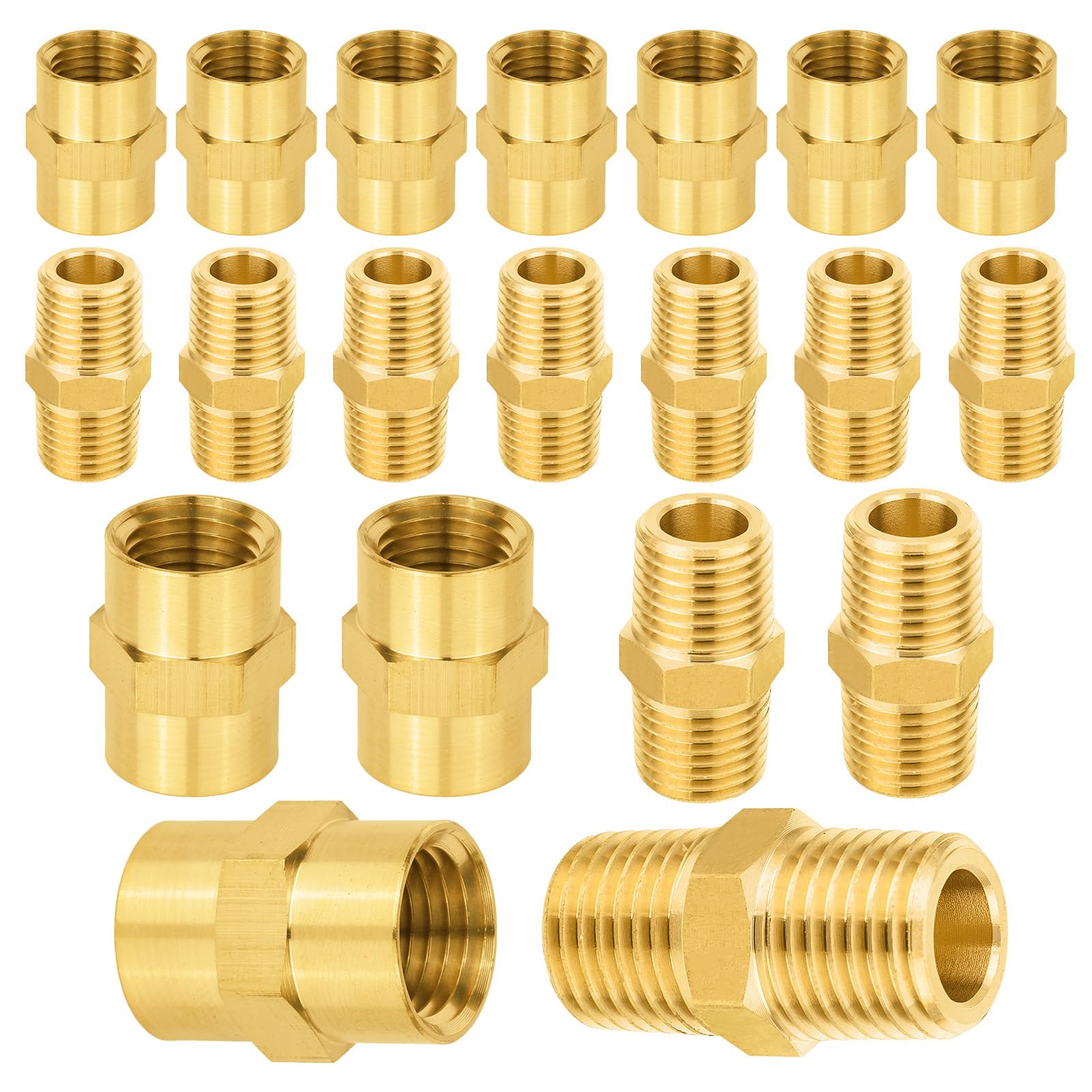 Paquete de 20 racores de latón GUOFIS, Macho de 1/4" (Paquete de 10) + Hembra de 1/4" (Paquete de 10), niple Hexagonal