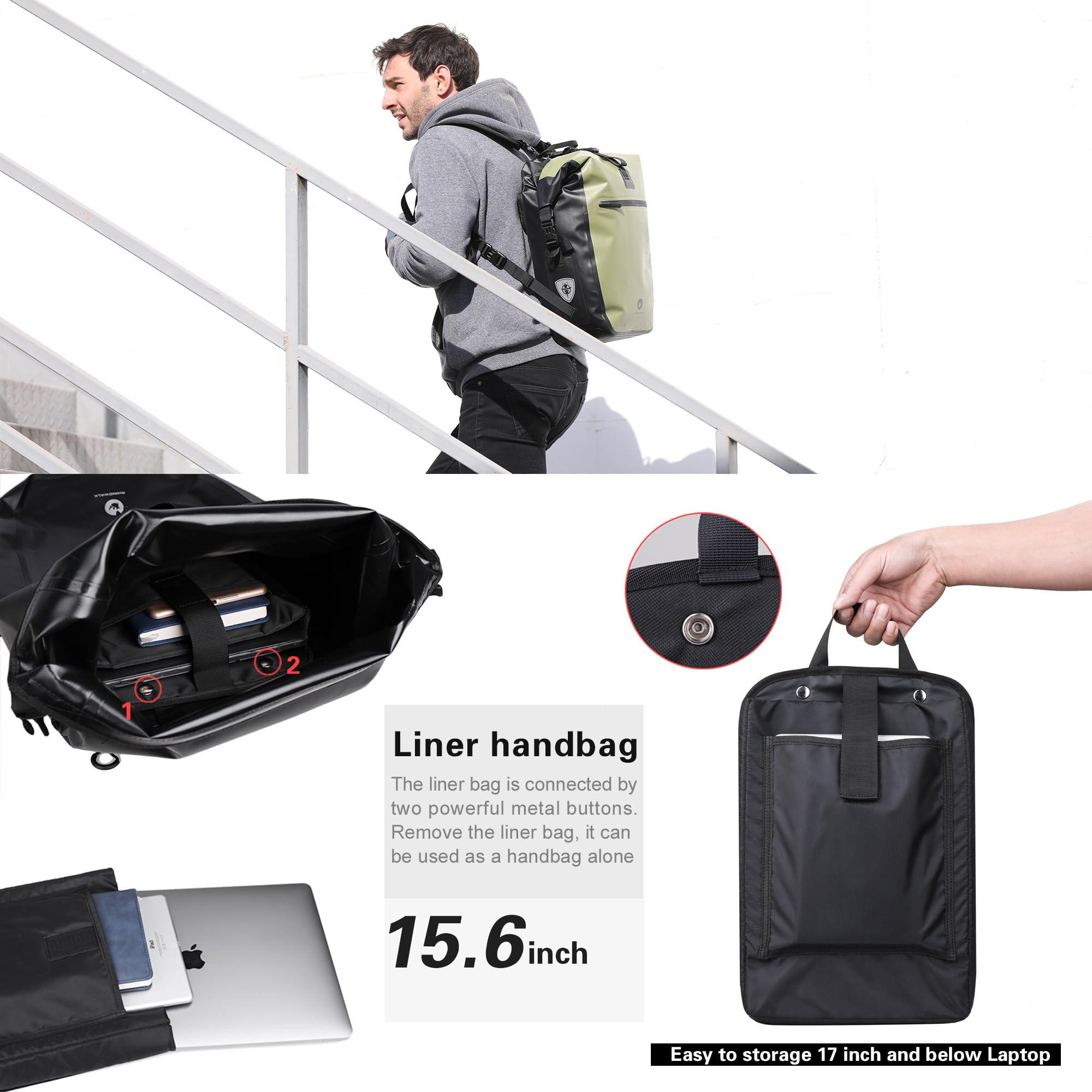 ENJOHOS Fahrradtaschen für Gepäckträger Fahrradrucksack 100% Wasserdicht Fahrrad Taschen hinten Gepäckträgertasche Motorrad Seitentasche Fahrradtasche Rucksack Laptop mit Schultergurt, Grün 27L