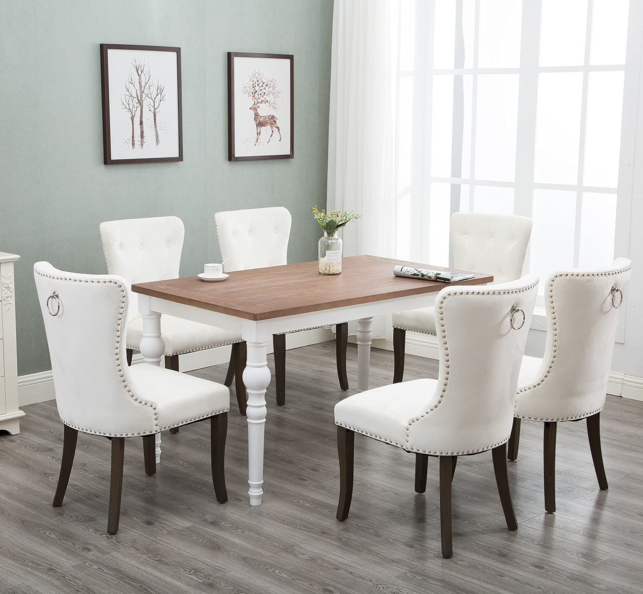 Buy Velvet Upholstered Dining Chair with Ring Pull Button Tufted Accent