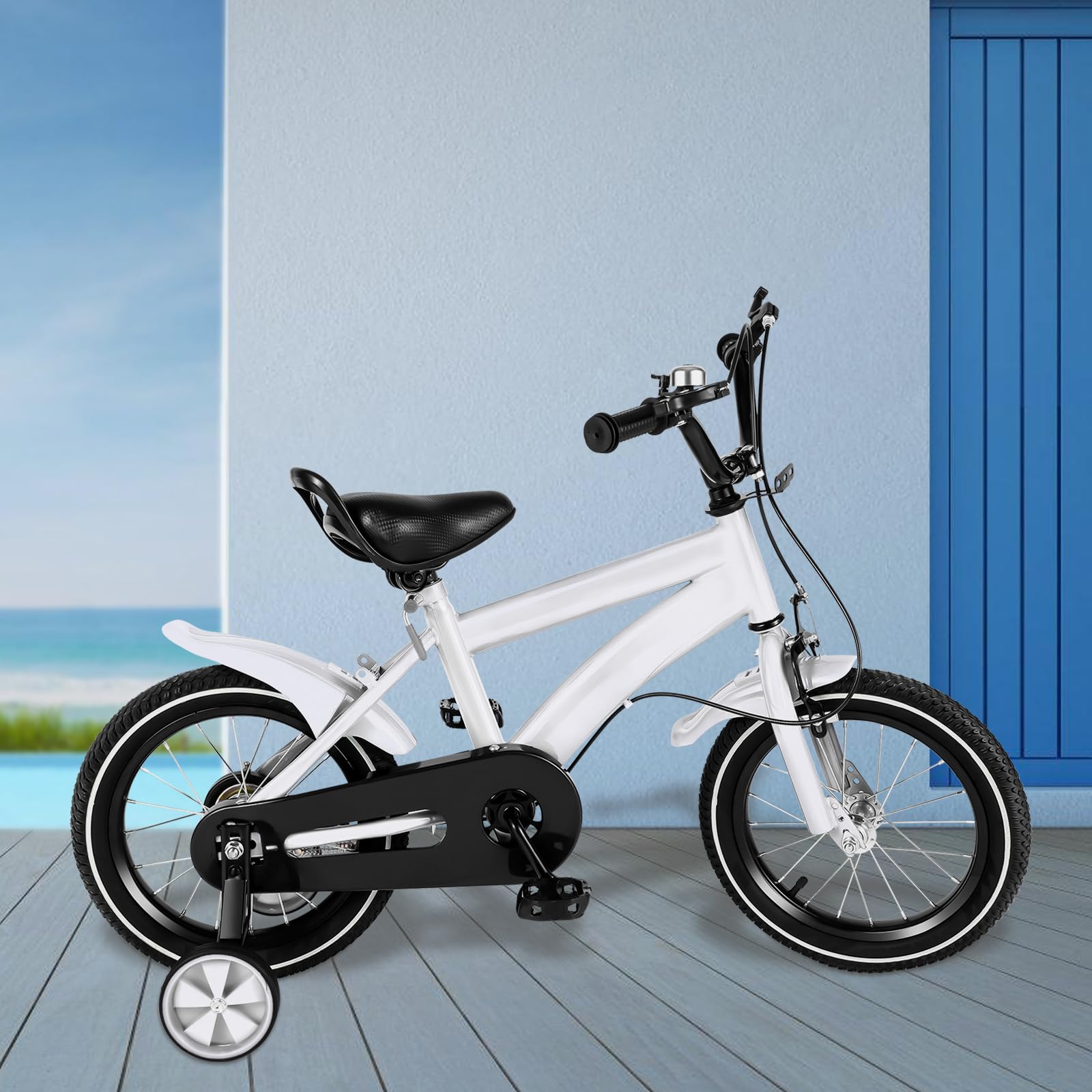 14 Pulgadas Infantil Bicicleta, para niños de 3 a 6 años, Ruedas auxiliares Entrenamiento, Exterior Altura Ajustable, estabilizadores extraíbles, Doble Sistema de frenado