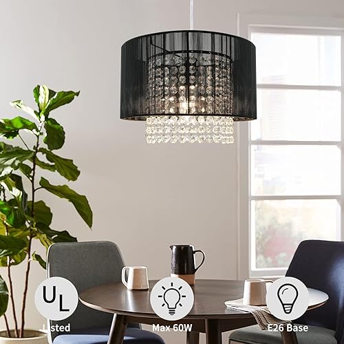 Miniatura 10 de Lámpara de techo colgante negra de 3 luces, mini candelabro, lámparas colgantes de techo ajustables, lámparas colgantes de cristal para isla