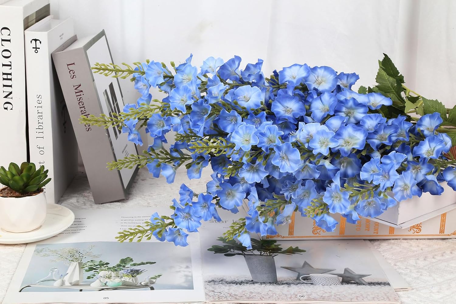 Artificial Morning Glory Flowers,6PCS Fake Blue Delphinium Silk Flowers 38.2'' Long Stem Gladiolus Artificial Flowers for Tall Vase Home Wedding Party Decor(Blue) - Image 7