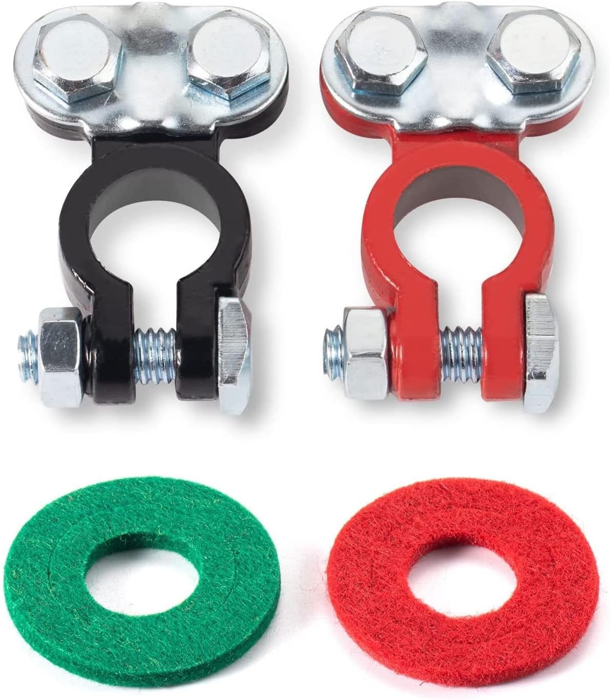 2pc Car Battery Terminal Clamps Top Post Positive Negative by AUTOMAJOR | Lead clamp set with anti corrosion washers. Fits car truck RV motorcycle marine boat battery terminals