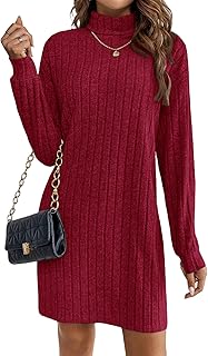 Zeagoo Turtleneck Dress Women's Knitted Dress Long Sleeve Ribbed Knit Jumper Dress Cuddly Warm Autumn Dress Winter Dress Elegant Bodycon Fashionable Women's Dress