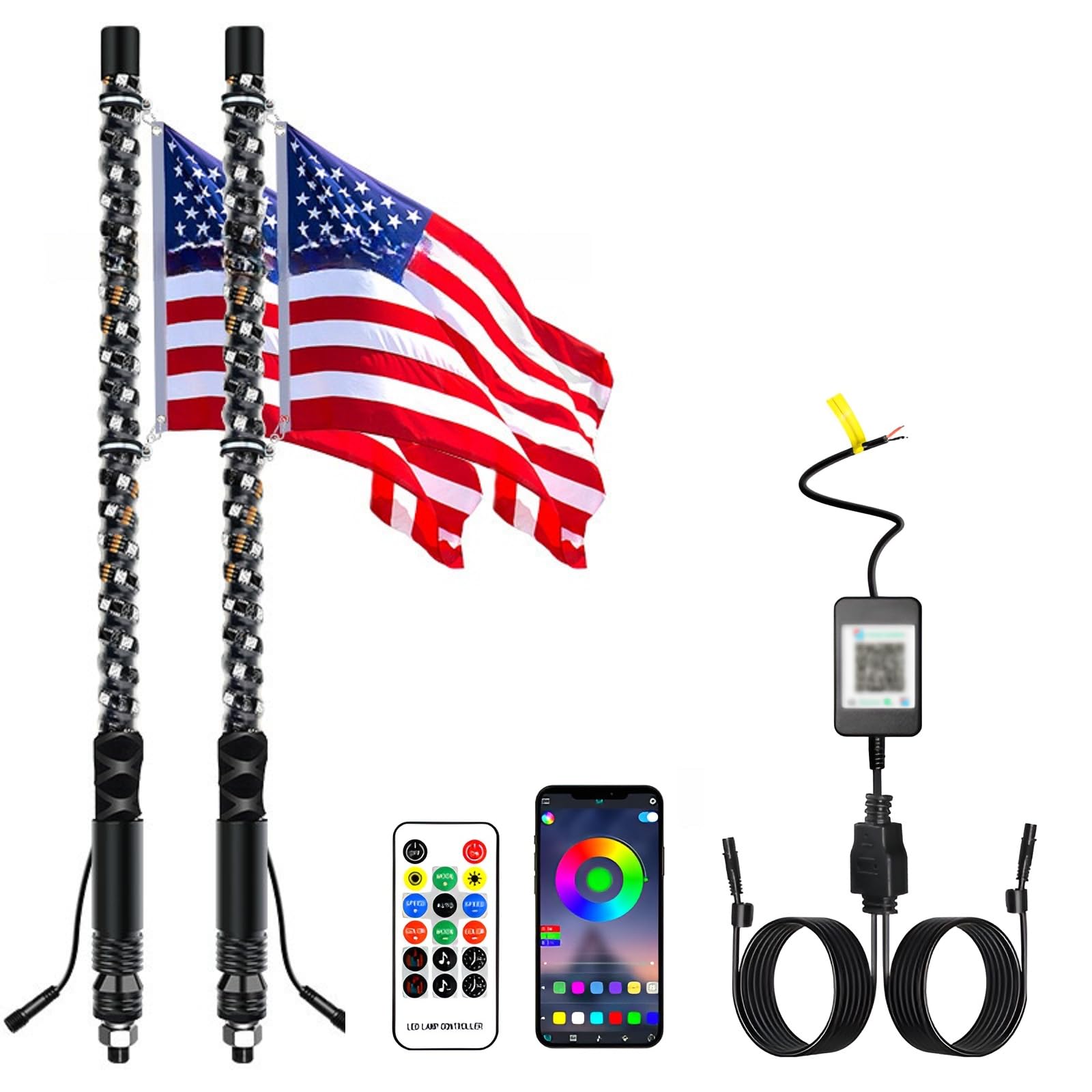 2 Pack 3FT Whip Lights, LED Whip Light with App & Remote Control, Spiral RGB Chasing Lighted Antenna Whips, Whip Light for UTV ATV RZR SXS Can-Am Dune Buggy Offroad Truck (3FT) — view 10