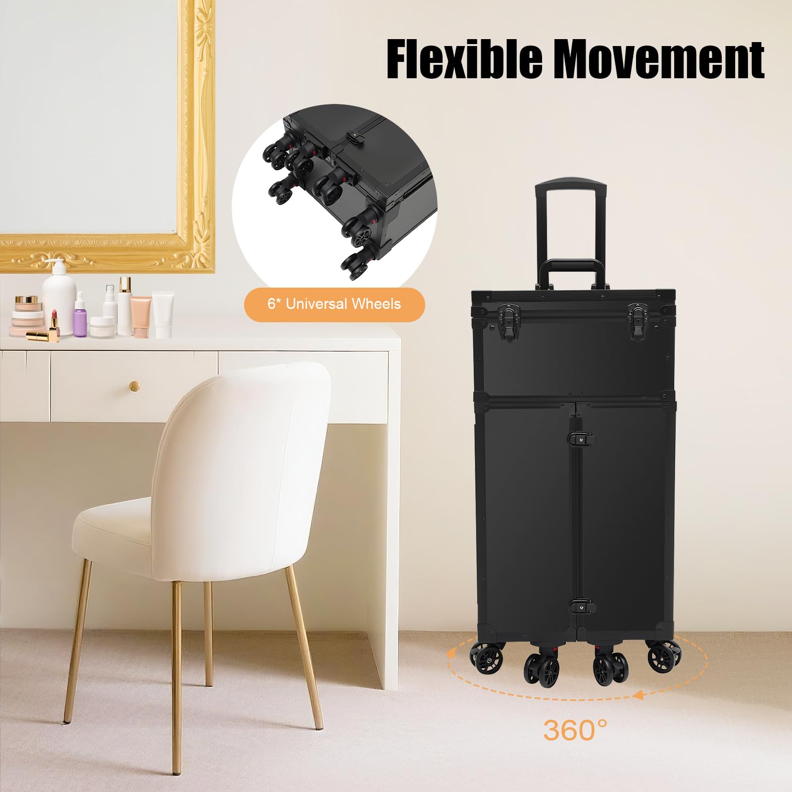 Kosmetik Trolley, Kosmetikkoffer mit 4 Schubladen, Professioneller Kosmetik-Organizer robuster Make-up-Trolley Nagelkkoffer Beauty Case Friseur Box Multikoffer