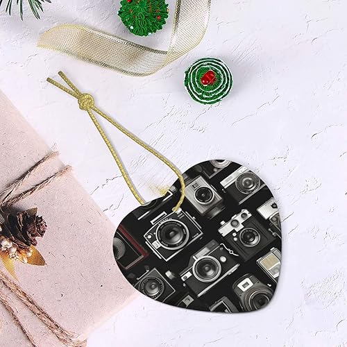 Miniatura 6 de Adorno de Navidad de 3 pulgadas, colgante de corazón de cerámica para árbol de Navidad, colección de cámaras geniales y retro, accesorios de adorno