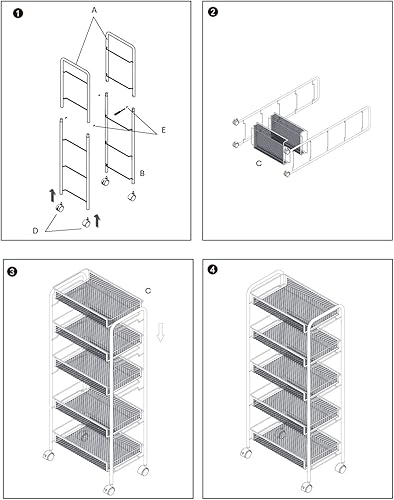 Miniatura 7 de JANE EYRE Carrito de almacenamiento de 5 niveles con ruedas, carrito de manualidades, estante organizador multiusos, negro