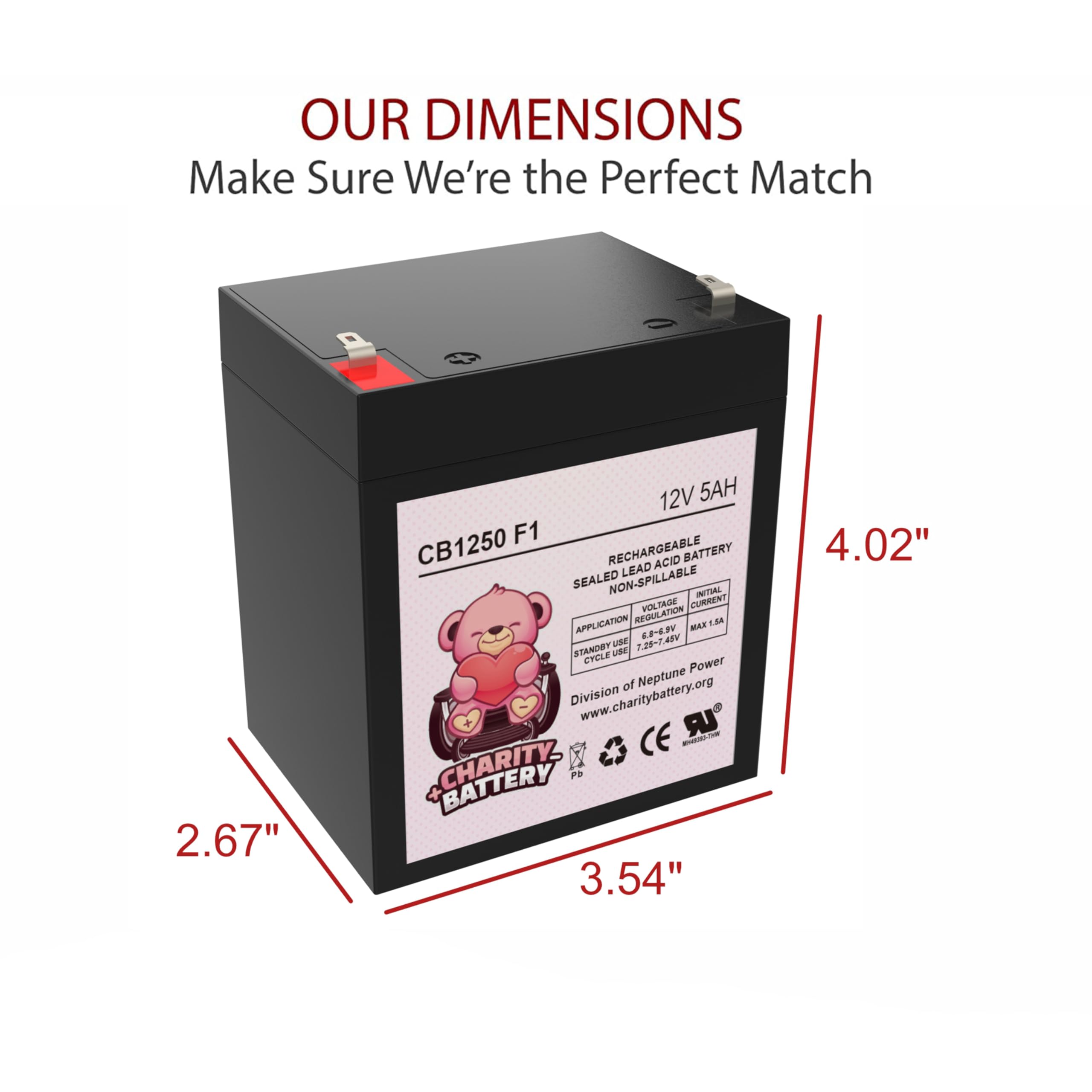 Charity Battery CB1250 12V 5Ah Replacement SLA Battery for Liftmaster 485LM Garage Door Opener Battery