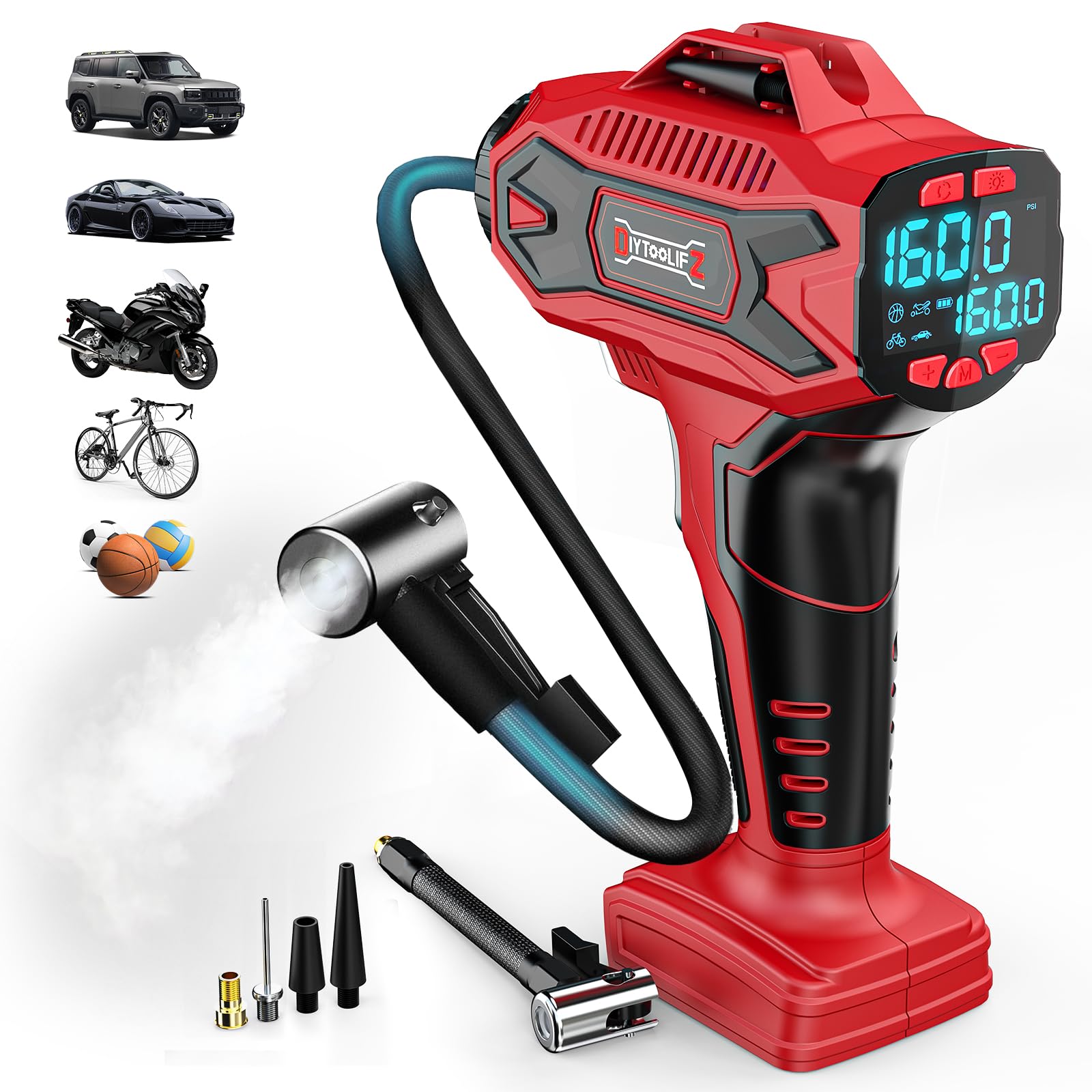 Cordless Tire Inflator Air Compressor for Milwauke 18V Battery, Portable Handheld Air Pump with Digital Pressure Gauge for Cars Motorcycles Bikes Sport Balls(Battery Not Included) (160psi)