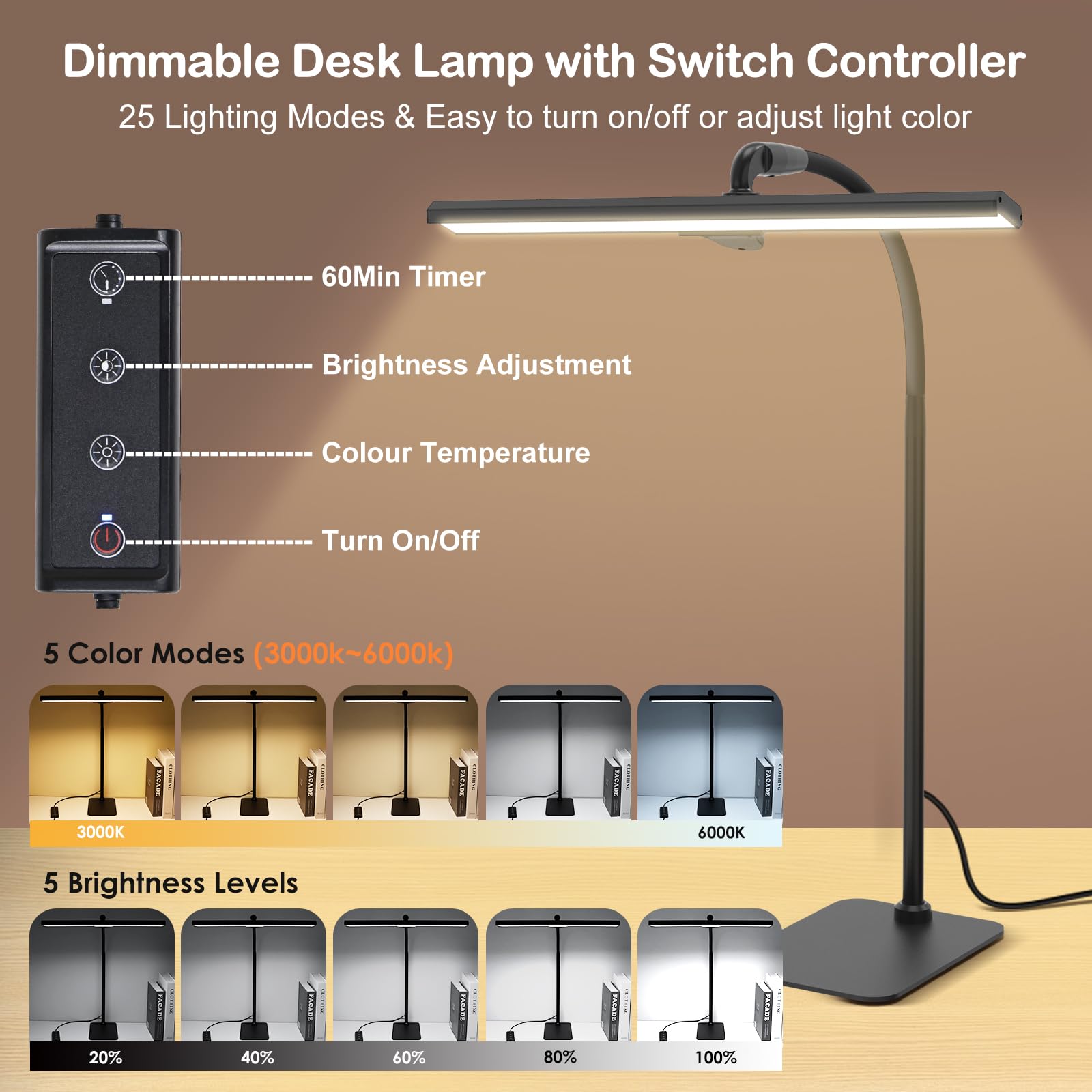 LED Desk Lamp Office with Base: Flexible Gooseneck Desk Light with Controller - Image 2