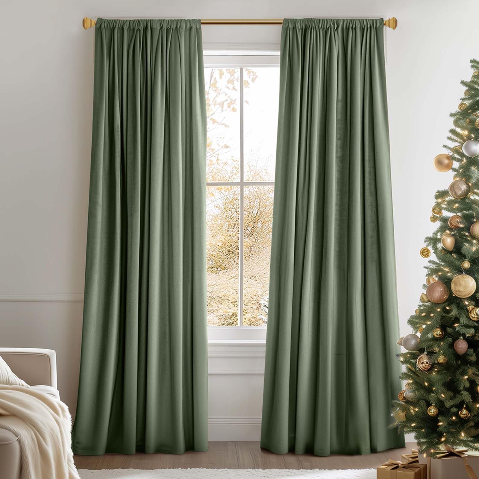 Lazzzy Blackout Velvet Curtains Green 84 Inch Long Thermal Insulated ...