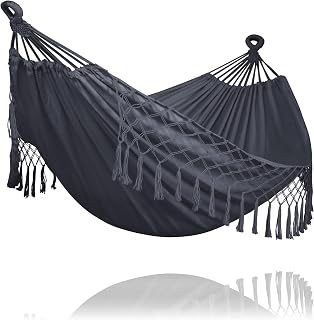 SUNCREAT Hammocks Outdoor Camping Double Hammock with Tassel, Dark Gray