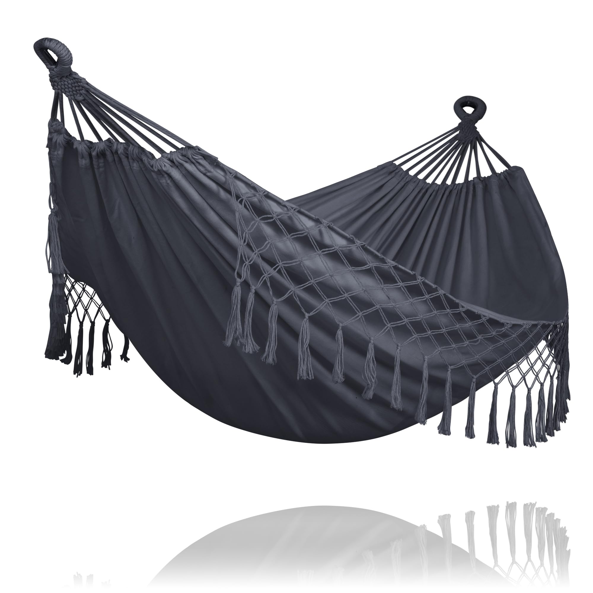 SUNCREAT Hammocks Outdoor Camping Double Hammock with Tassel, Dark Gray