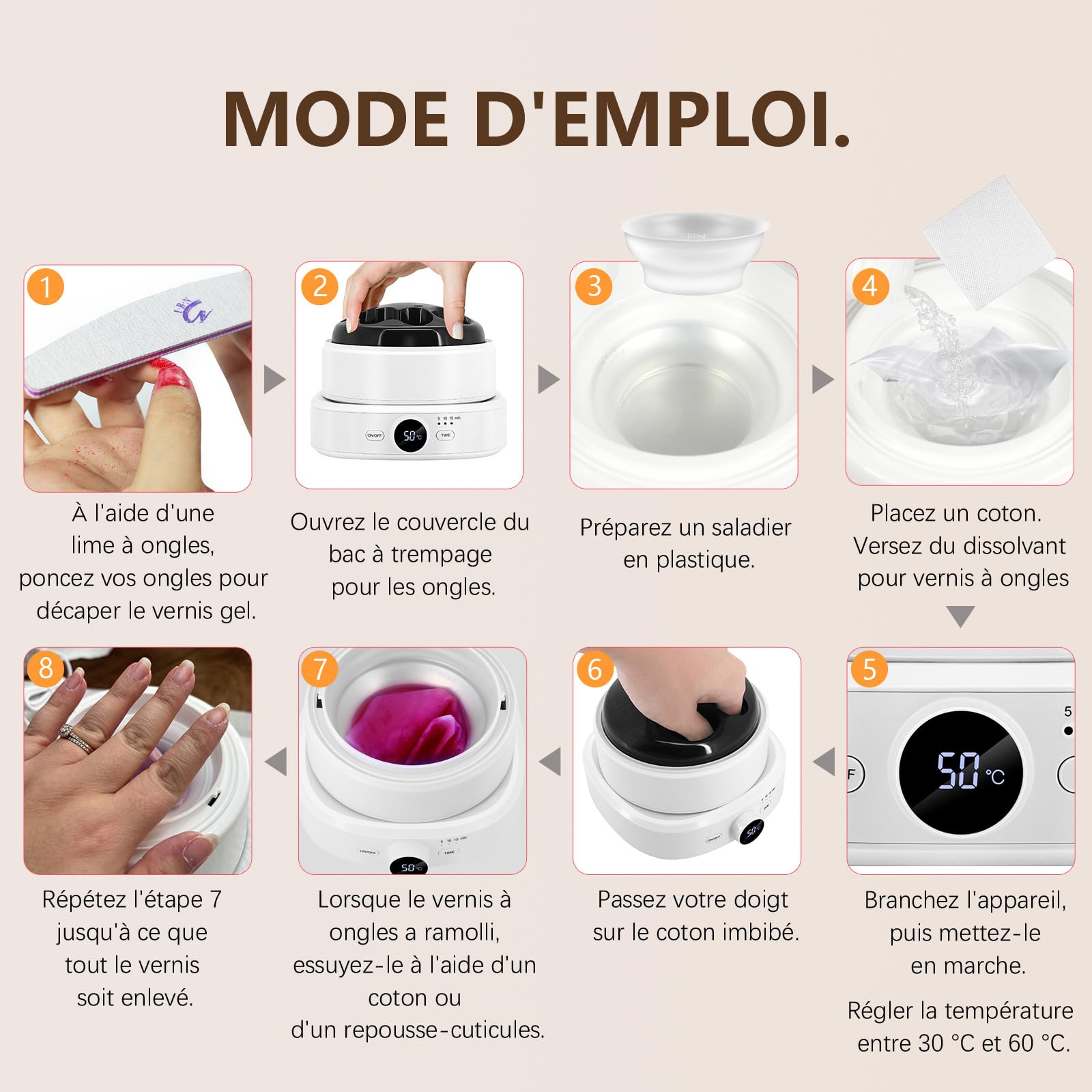 Removedor de uñas eléctrico de temperatura ajustable, limpiador de uñas eléctrico tazón de remojo de uñas, quitar el esmalte de uñas de gel acrílico