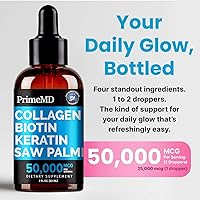 Vista 2 de Paquete de 2 unidades de biotina líquida de queratina de colágeno y palmetto de 25000 mcg gotas de vitaminas 4 en 1 para la piel y las uñas
