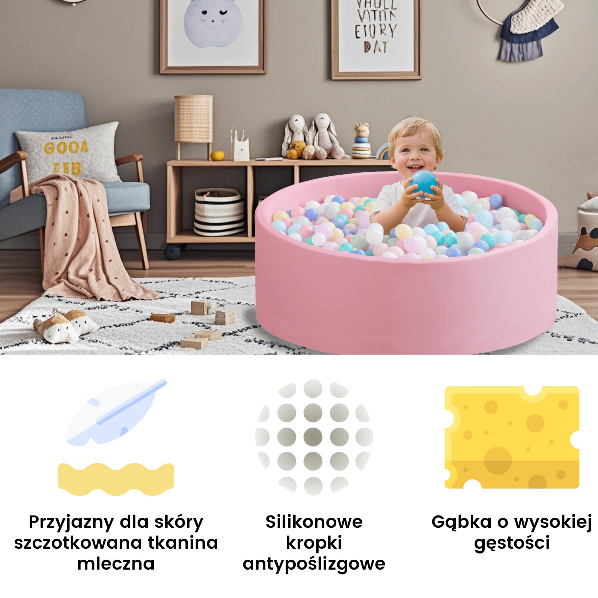 Zedachica Piscina de Bolas Redonda de Espuma, 90 x 30 cm, para bebés a Partir de 1 año, para Interior y Exterior, para niñas y niños, Color Rosa