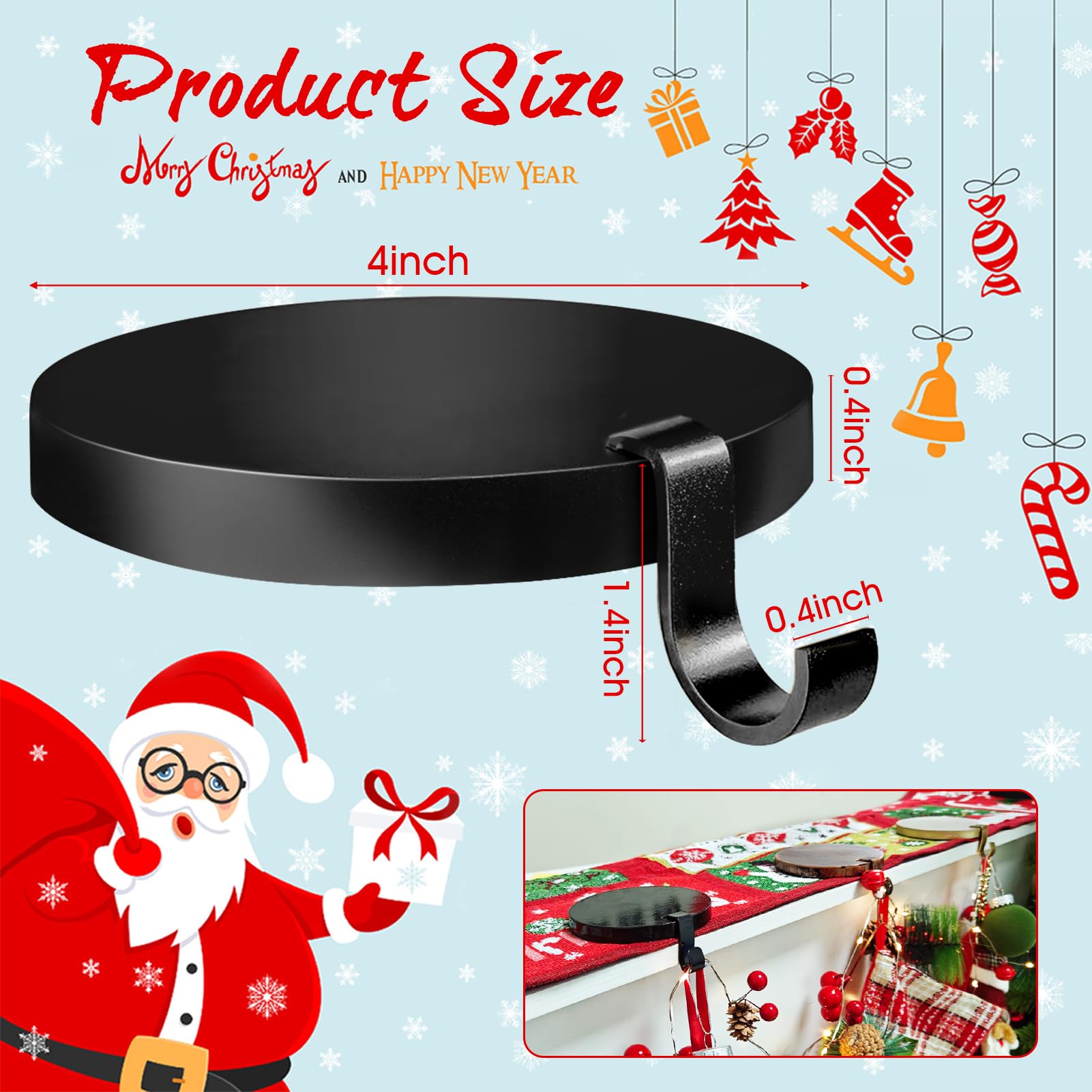 KBOROVER Round Christmas Stocking Holders for Mantle Set of 2, Weighted Stocking Holders with Non-Slip Felt Base, Strong Stocking Christmas Decoration for Mantle, Fireplace,Table (Black-2Pcs)